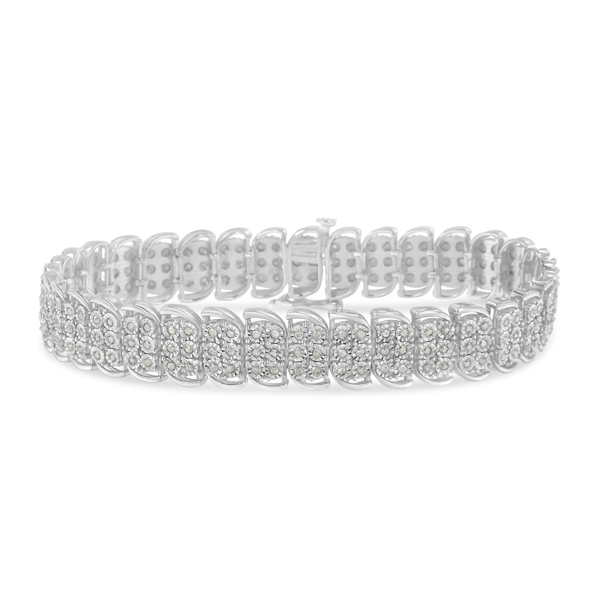 .925 Sterling-Silver 2.0 Cttw Miracle Set Diamond 3 Row S Curve Line Tennis Bracelet (I-J Color, I3 Clarity) -7.25" - LinkagejewelrydesignLinkagejewelrydesign