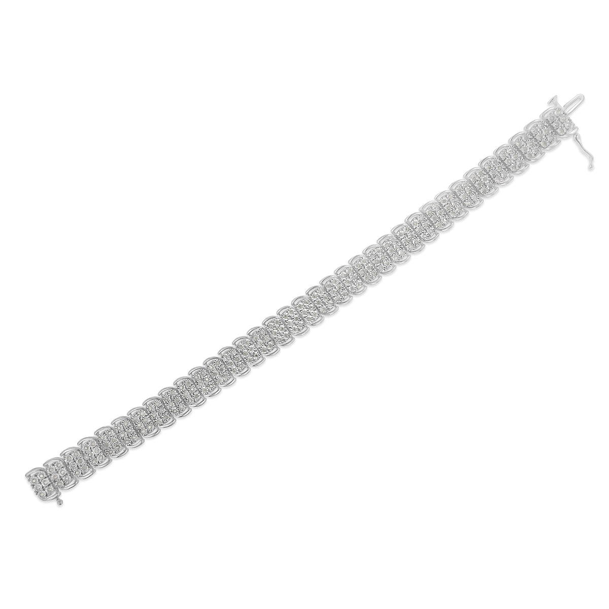 .925 Sterling-Silver 2.0 Cttw Miracle Set Diamond 3 Row S Curve Line Tennis Bracelet (I-J Color, I3 Clarity) -7.25&quot; - LinkagejewelrydesignLinkagejewelrydesign