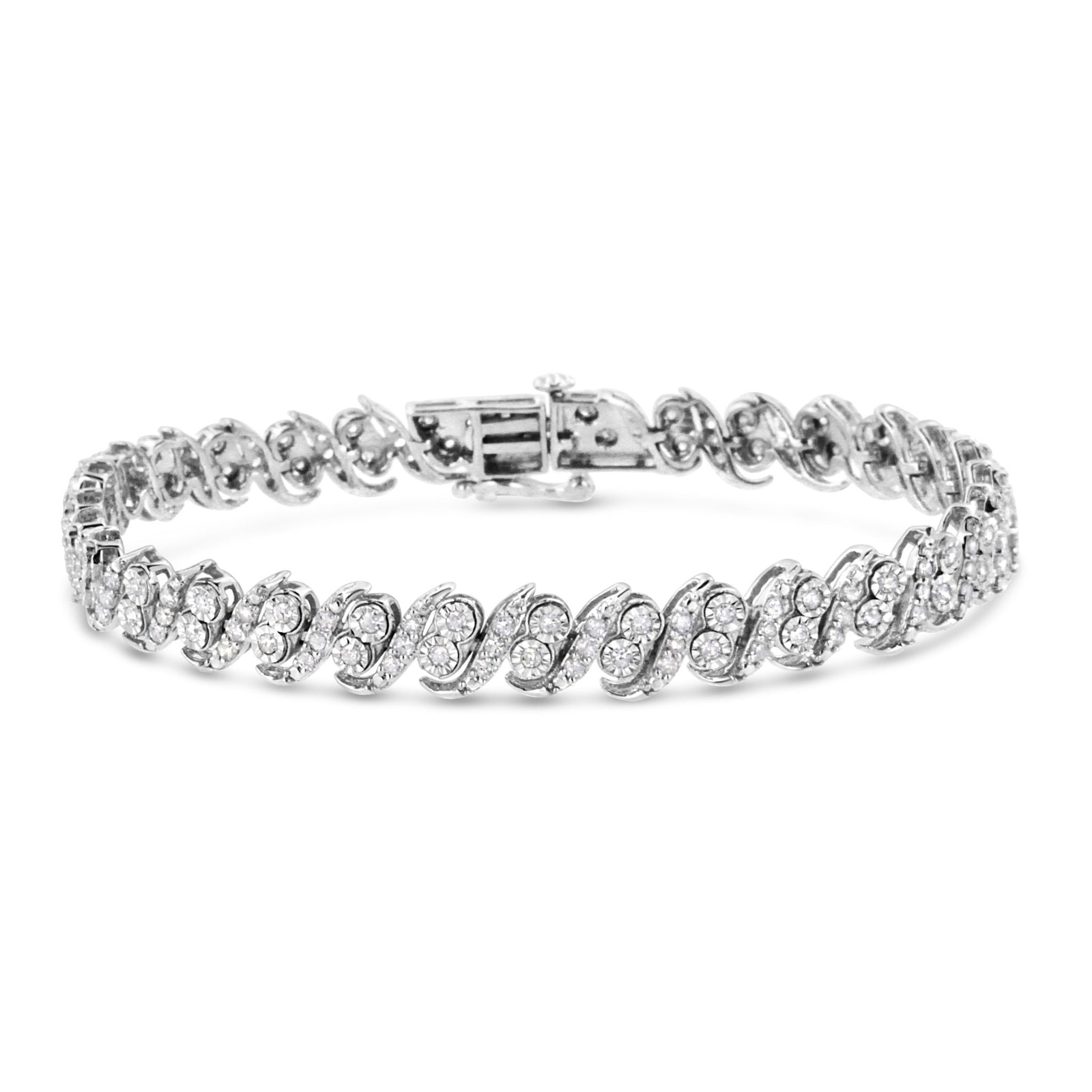 .925 Sterling Silver 2.0 Cttw Round-Cut Diamond "S" Link Bracelet (I-J Color, I3 Clarity) - 7.25" - LinkagejewelrydesignLinkagejewelrydesign