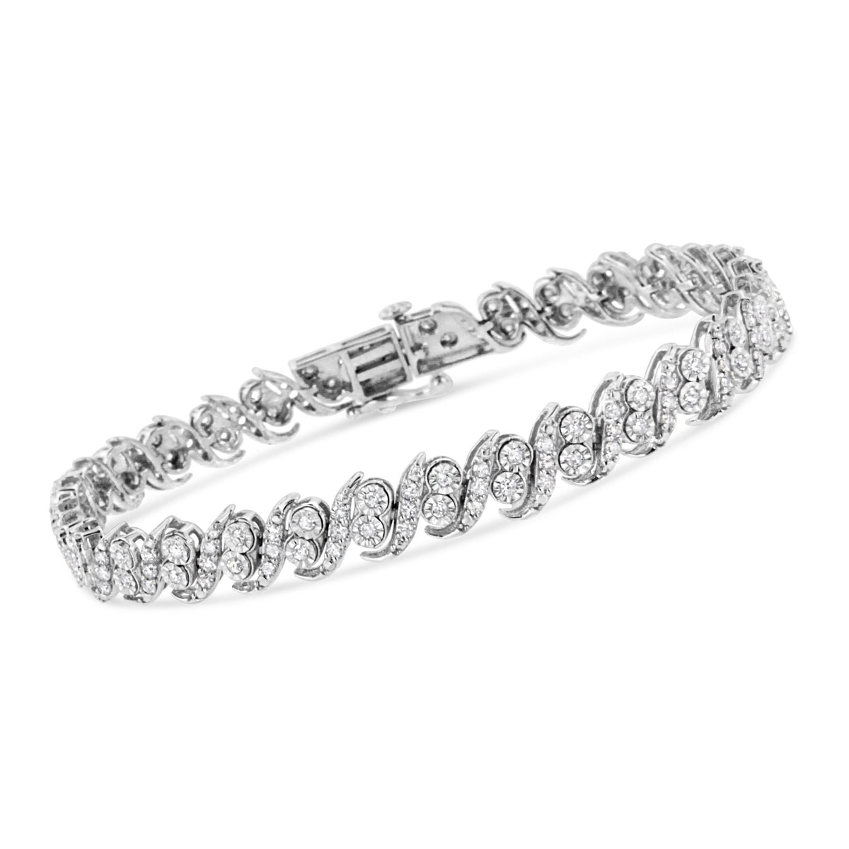 .925 Sterling Silver 2.0 Cttw Round-Cut Diamond &quot;S&quot; Link Bracelet (I-J Color, I3 Clarity) - 7.25&quot; - LinkagejewelrydesignLinkagejewelrydesign