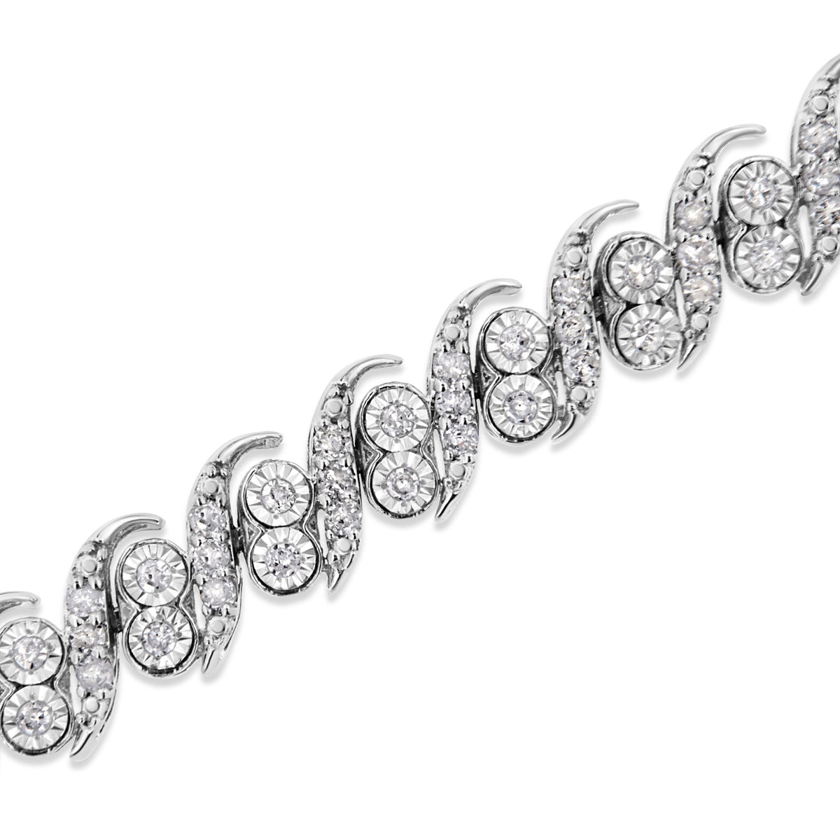 .925 Sterling Silver 2.0 Cttw Round-Cut Diamond &quot;S&quot; Link Bracelet (I-J Color, I3 Clarity) - 7.25&quot; - LinkagejewelrydesignLinkagejewelrydesign