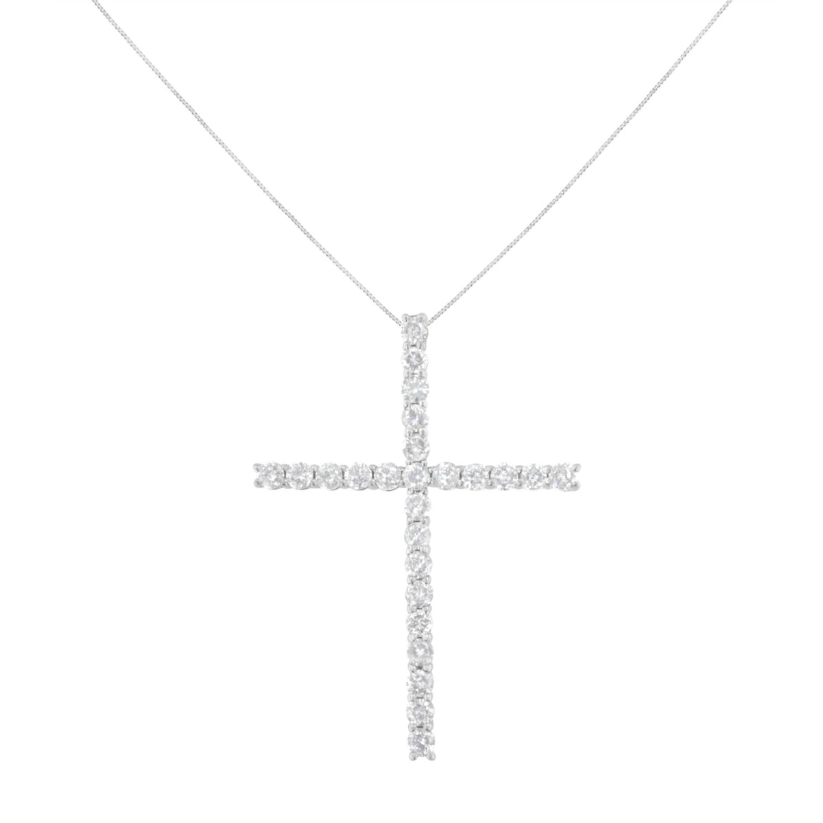 .925 Sterling Silver 2.0 Cttw Round Shape Diamond 1-1/4&quot; Cross Pendant with Box Chain Necklace (I-J Color, I1-I2 Clarity) - 18&quot; - LinkagejewelrydesignLinkagejewelrydesign