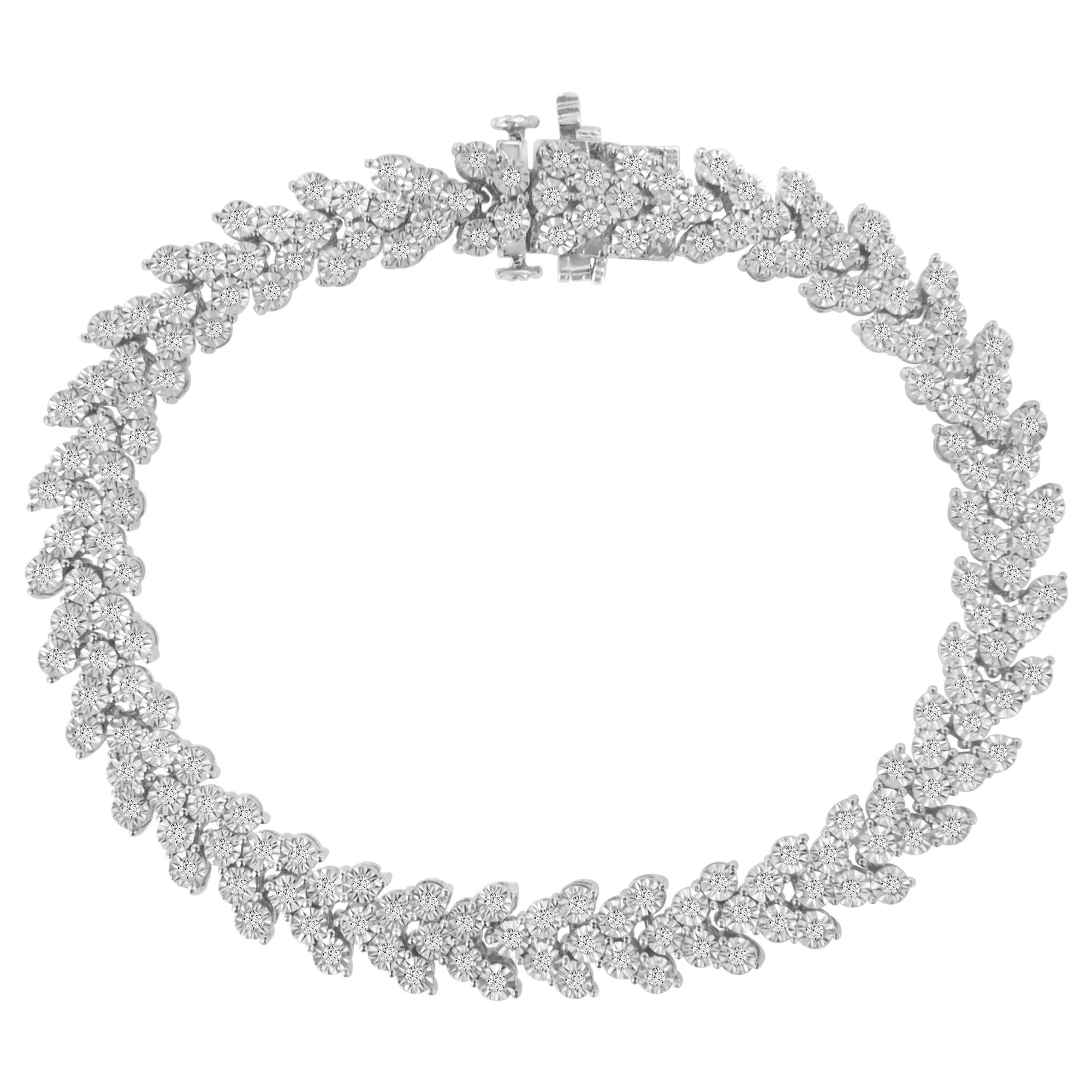.925 Sterling Silver 2.00 Cttw Miracle Set Diamond Laurel Wreath Link Bracelet (I-J color, I3 clarity) - 7.25" - LinkagejewelrydesignLinkagejewelrydesign