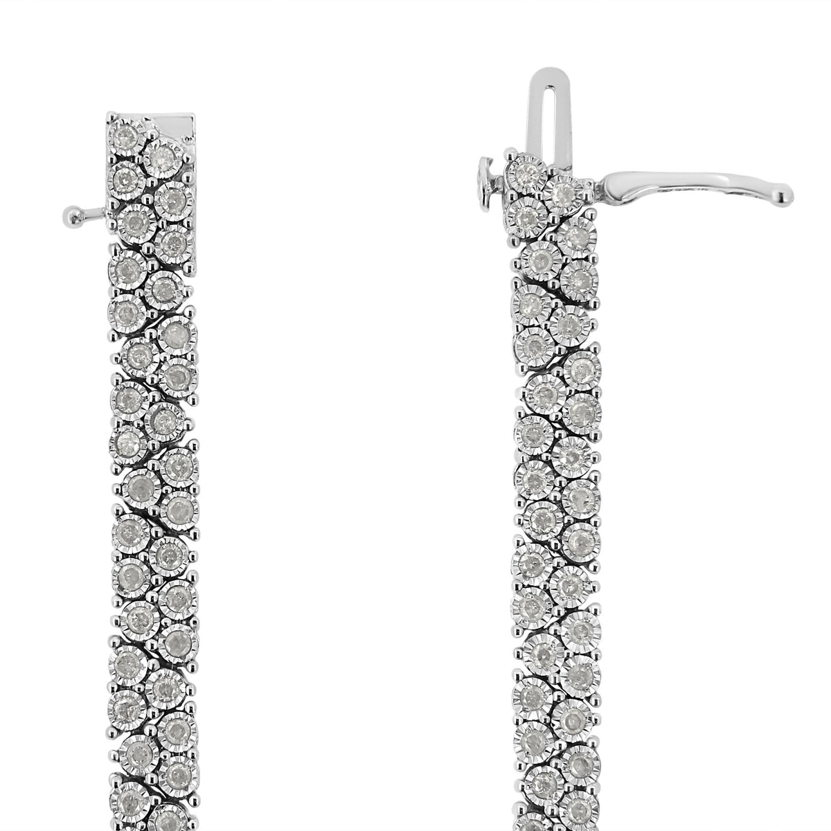 .925 Sterling Silver 2.00 Cttw Miracle Set Diamond Trio Link Multi Row Tennis Bracelet (I-J Color, I3 Clarity) - 7.25&quot; Inches - LinkagejewelrydesignLinkagejewelrydesign