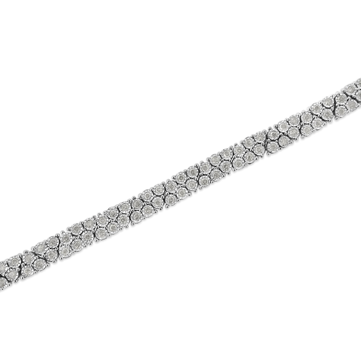 .925 Sterling Silver 2.00 Cttw Miracle Set Diamond Trio Link Multi Row Tennis Bracelet (I-J Color, I3 Clarity) - 7.25&quot; Inches - LinkagejewelrydesignLinkagejewelrydesign