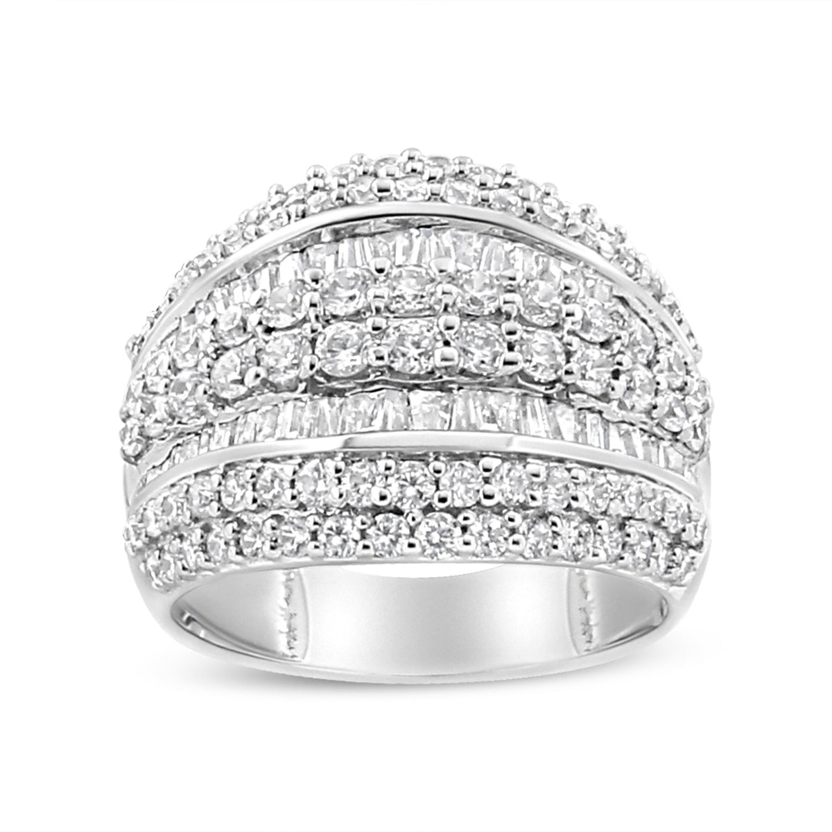.925 Sterling Silver 2.00 Cttw Round and Baguette-Cut Diamond Cluster Ring (H-I Color, I1-I2 Clarity) - Size 7 - LinkagejewelrydesignLinkagejewelrydesign