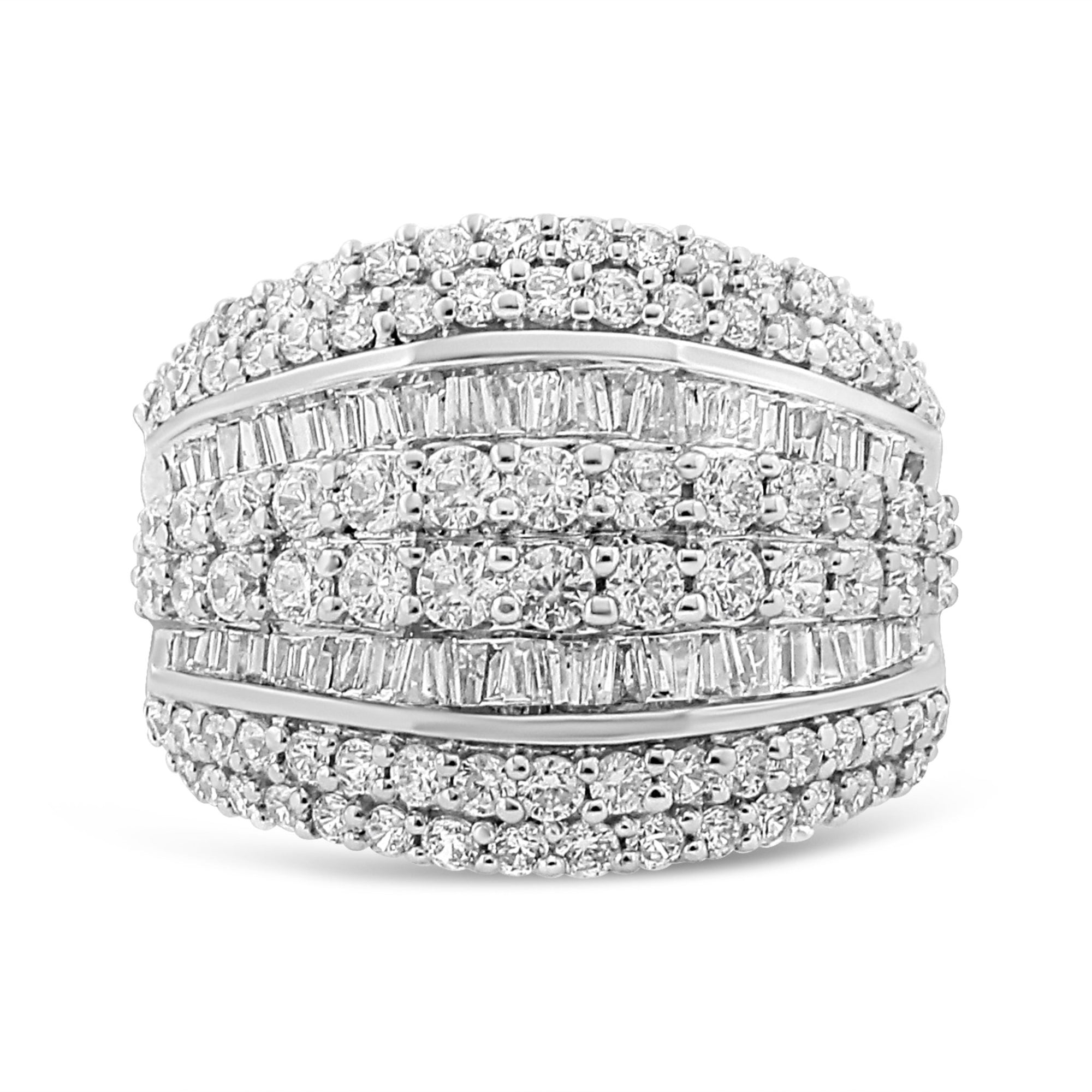 .925 Sterling Silver 2.00 Cttw Round and Baguette-Cut Diamond Cluster Ring (H-I Color, I1-I2 Clarity) - Size 7 - LinkagejewelrydesignLinkagejewelrydesign