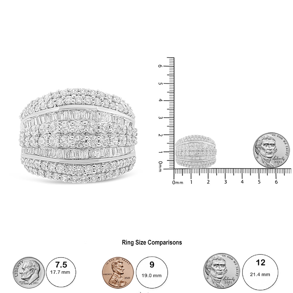.925 Sterling Silver 2.00 Cttw Round and Baguette-Cut Diamond Cluster Ring (H-I Color, I1-I2 Clarity) - Size 7 - LinkagejewelrydesignLinkagejewelrydesign
