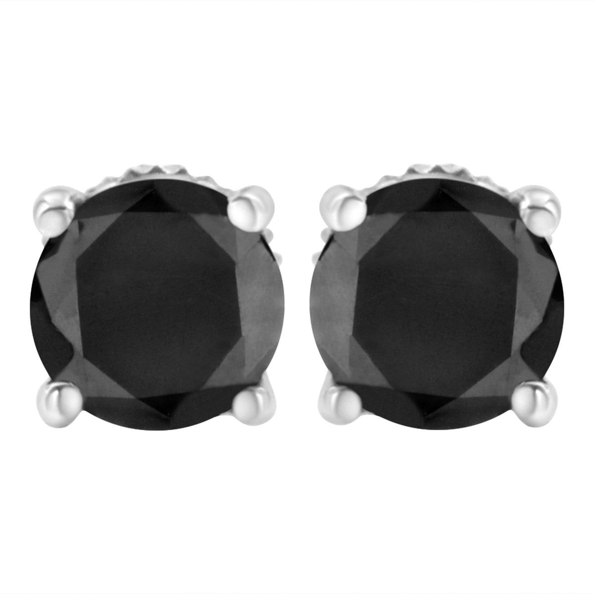 .925 Sterling Silver 2.00 Cttw Round Brilliant-Cut Black Diamond Classic 4-Prong Stud Earrings with Screw Backs (Fancy Color-Enhanced, I2-I3 Clarity) - LinkagejewelrydesignLinkagejewelrydesign
