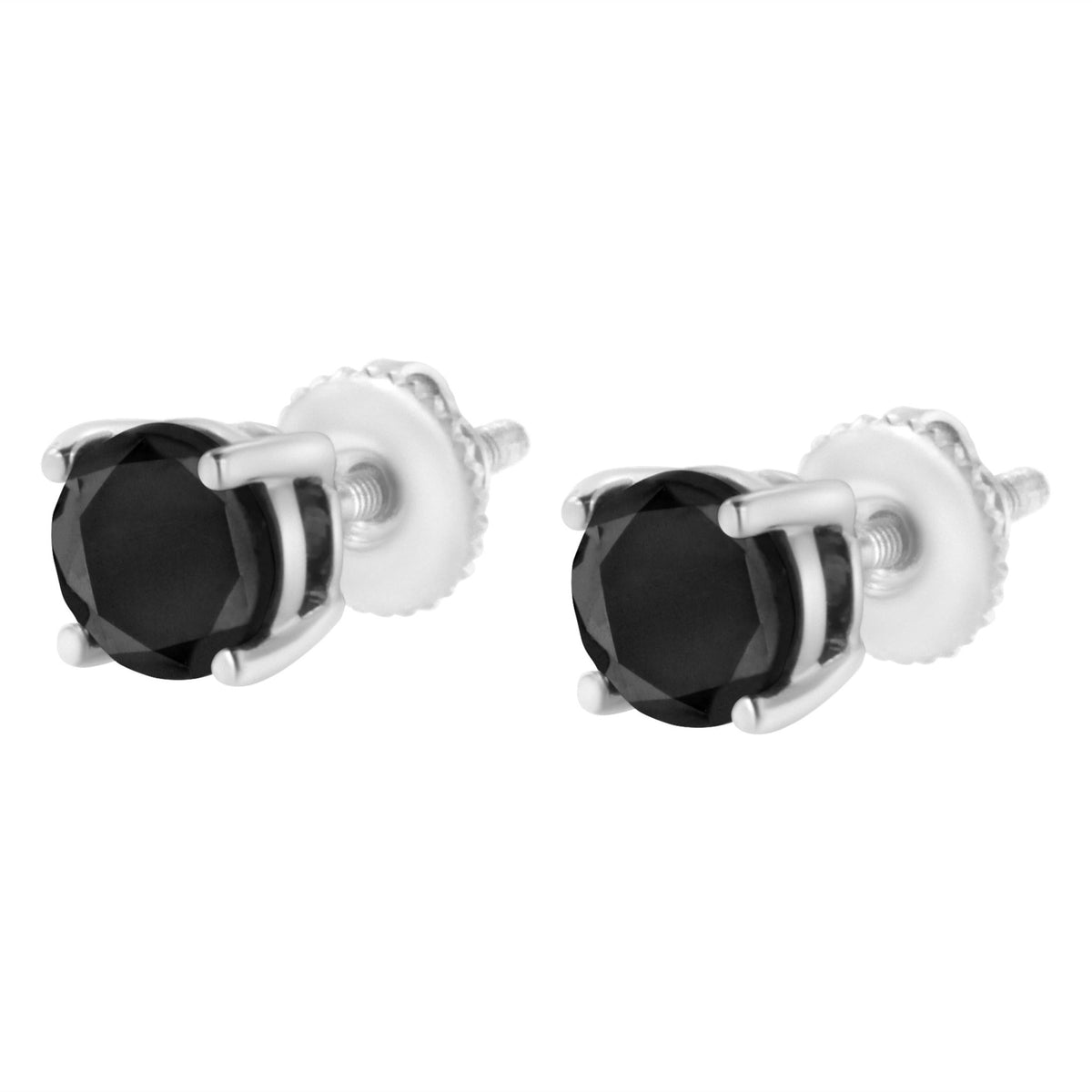 .925 Sterling Silver 2.00 Cttw Round Brilliant-Cut Black Diamond Classic 4-Prong Stud Earrings with Screw Backs (Fancy Color-Enhanced, I2-I3 Clarity) - LinkagejewelrydesignLinkagejewelrydesign