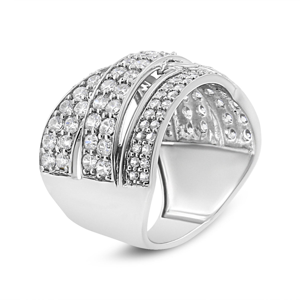 .925 Sterling Silver 2.00 Cttw Round-Cut Diamond Overlapping Bypass Band Ring (I-J Color, I2-I3 Clarity) - Ring Size 7 - LinkagejewelrydesignLinkagejewelrydesign