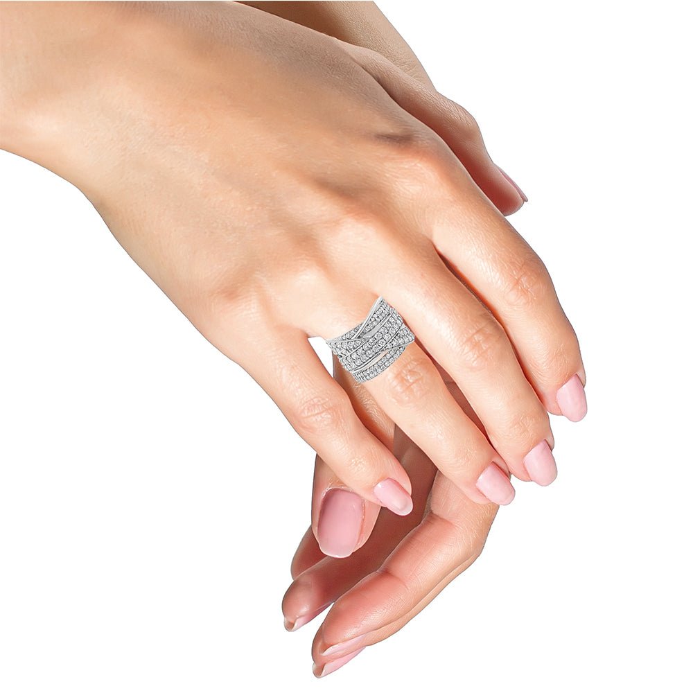 .925 Sterling Silver 2.00 Cttw Round-Cut Diamond Overlapping Bypass Band Ring (I-J Color, I2-I3 Clarity) - Ring Size 7 - LinkagejewelrydesignLinkagejewelrydesign