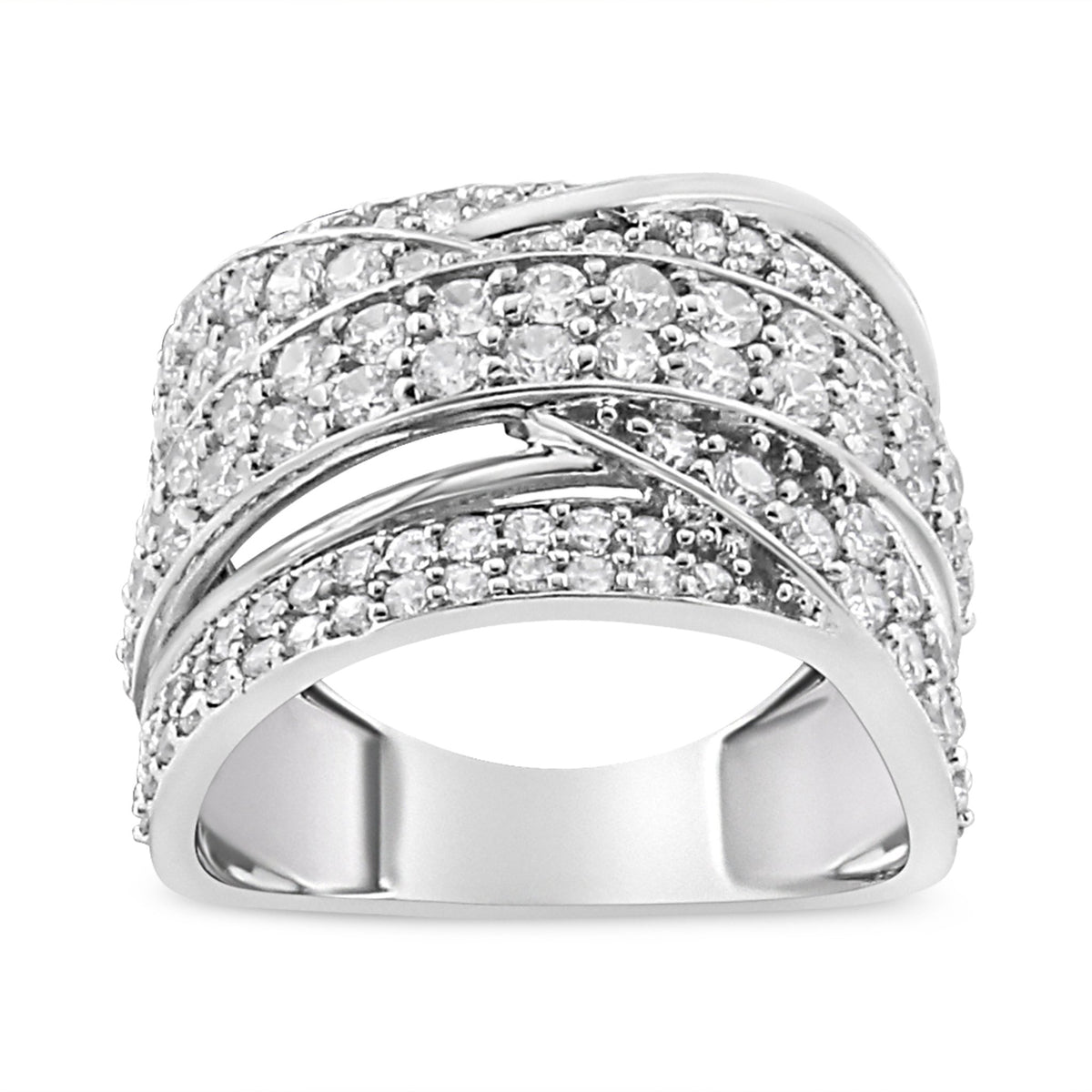 .925 Sterling Silver 2.00 Cttw Round-Cut Diamond Overlapping Bypass Band Ring (I-J Color, I2-I3 Clarity) - Ring Size 7 - LinkagejewelrydesignLinkagejewelrydesign