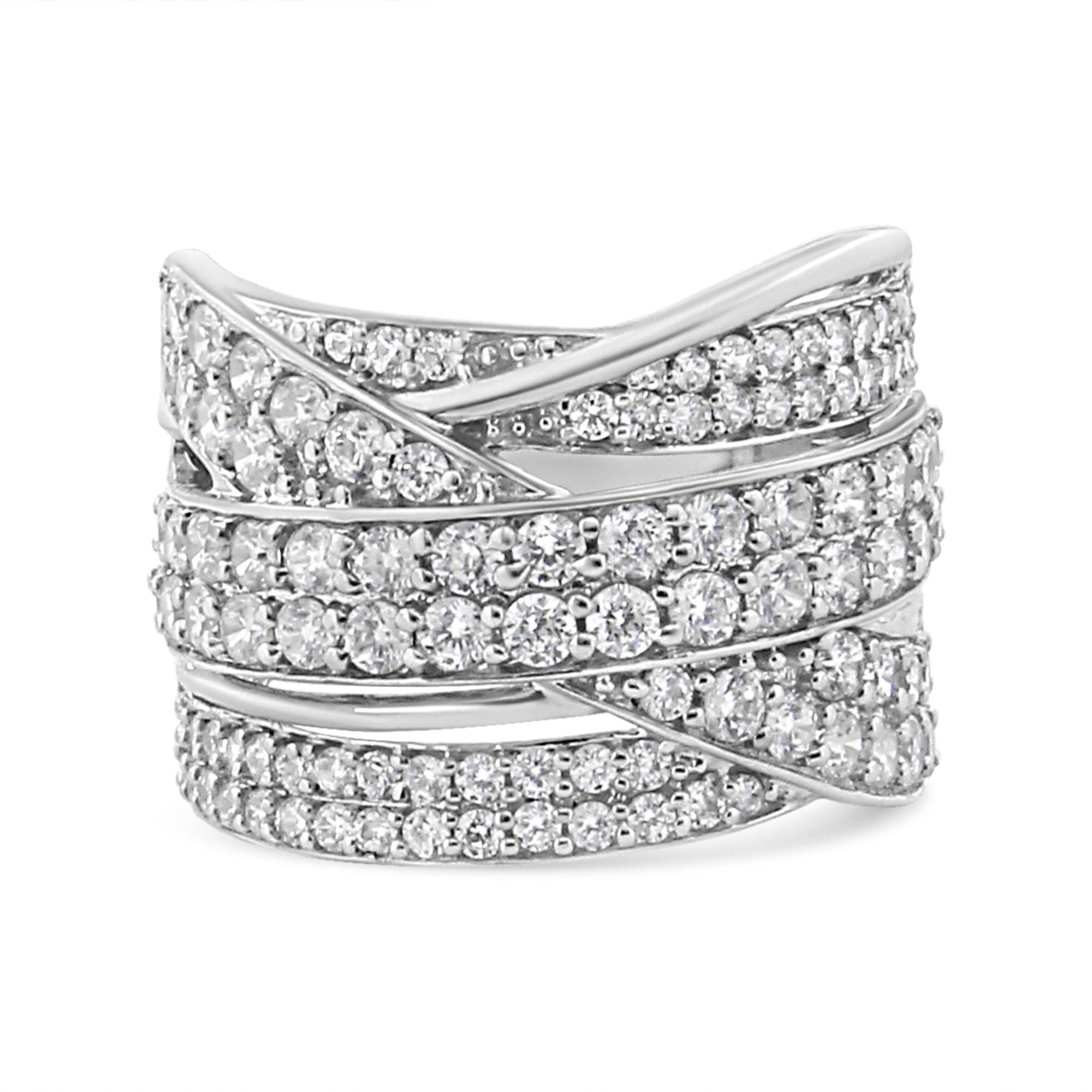 .925 Sterling Silver 2.00 Cttw Round-Cut Diamond Overlapping Bypass Band Ring (I-J Color, I2-I3 Clarity) - Ring Size 7 - LinkagejewelrydesignLinkagejewelrydesign