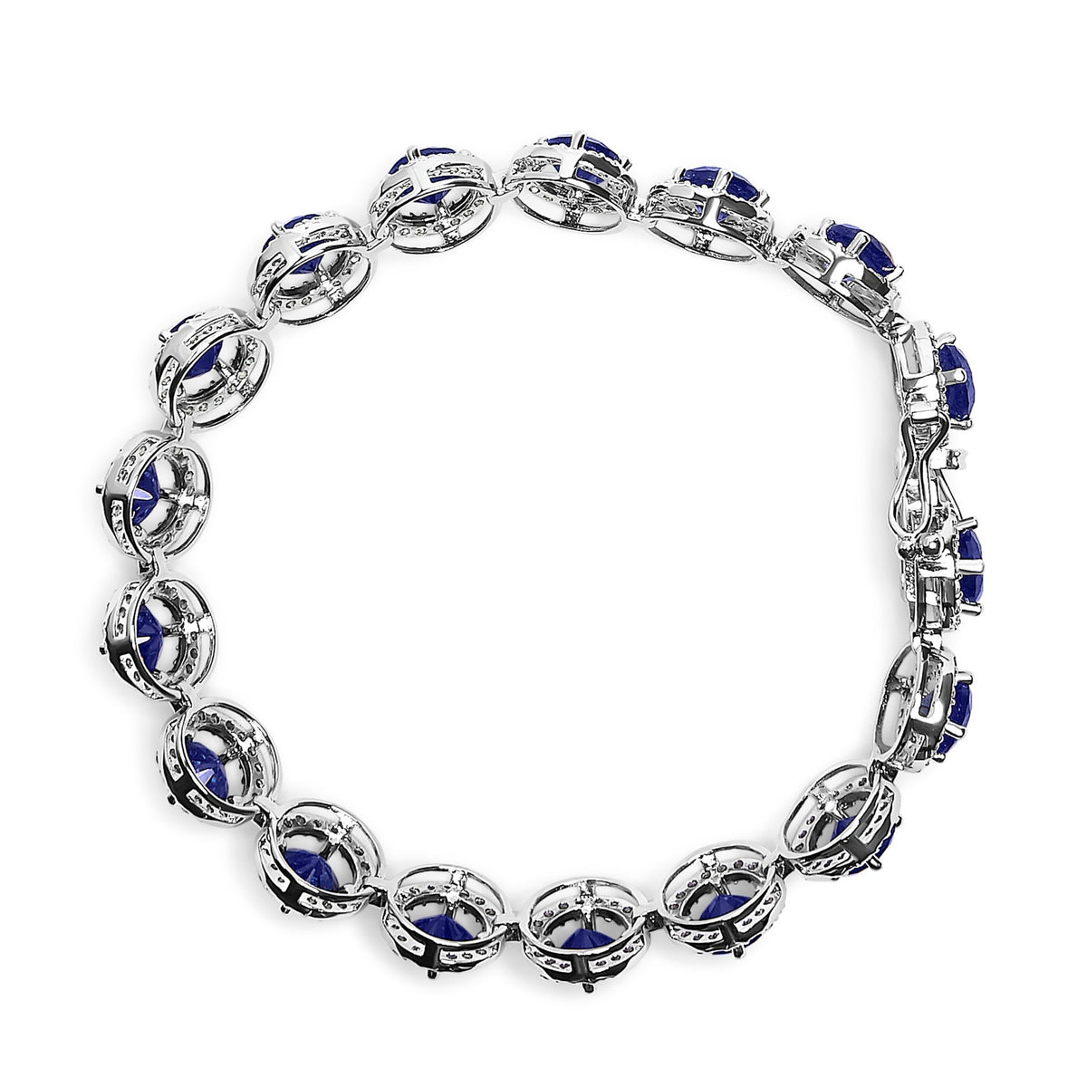 .925 Sterling Silver 21.0 Cttw Created Blue Sapphire and White Topaz Halo Link Bracelet - 7.25 inch - LinkagejewelrydesignLinkagejewelrydesign