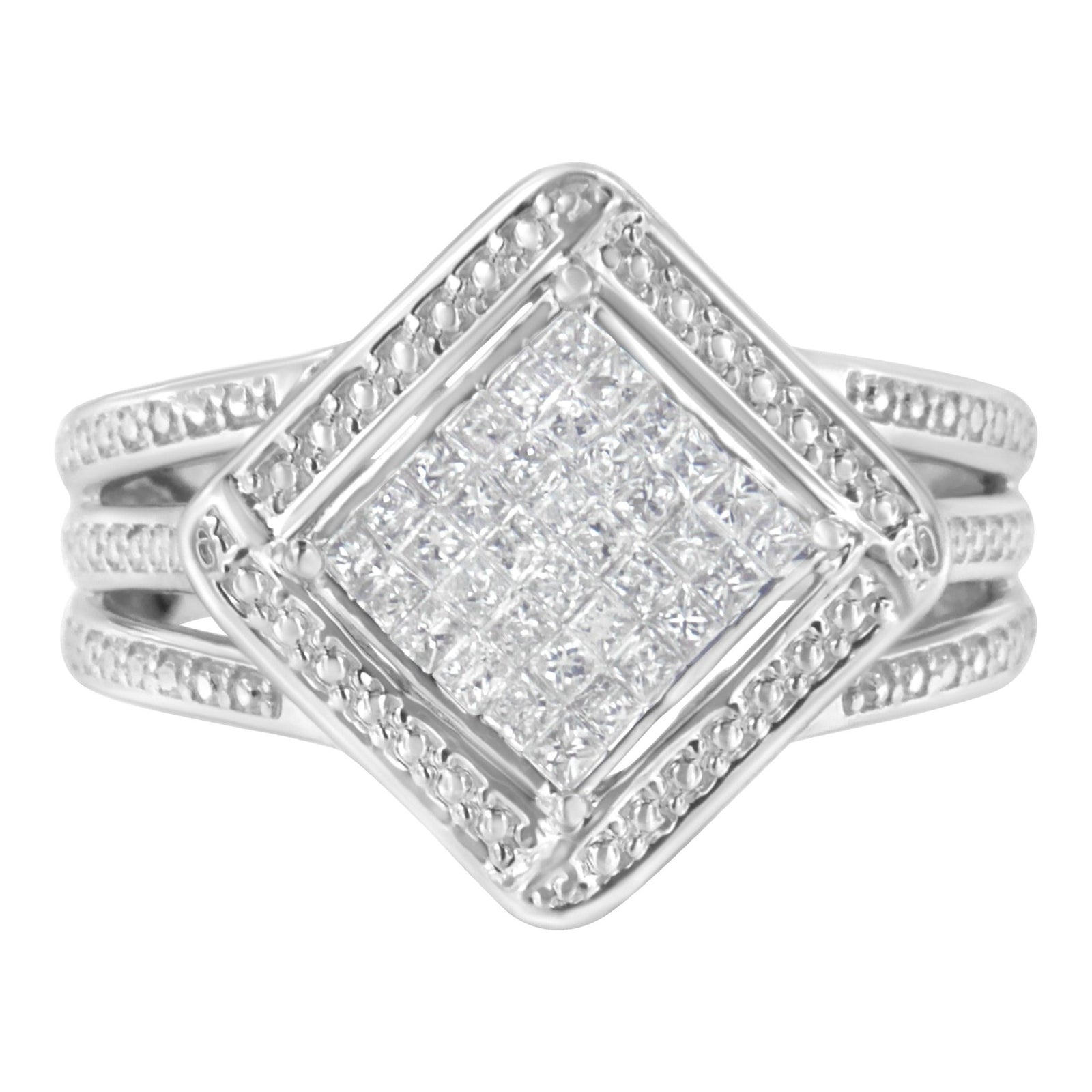 .925 Sterling Silver 2/5 Cttw Princess Cut Diamond Square On Point Cluster Composite Cocktail Ring (H-I Color, SI1-SI2 Clarity) - Size 6 - LinkagejewelrydesignLinkagejewelrydesign