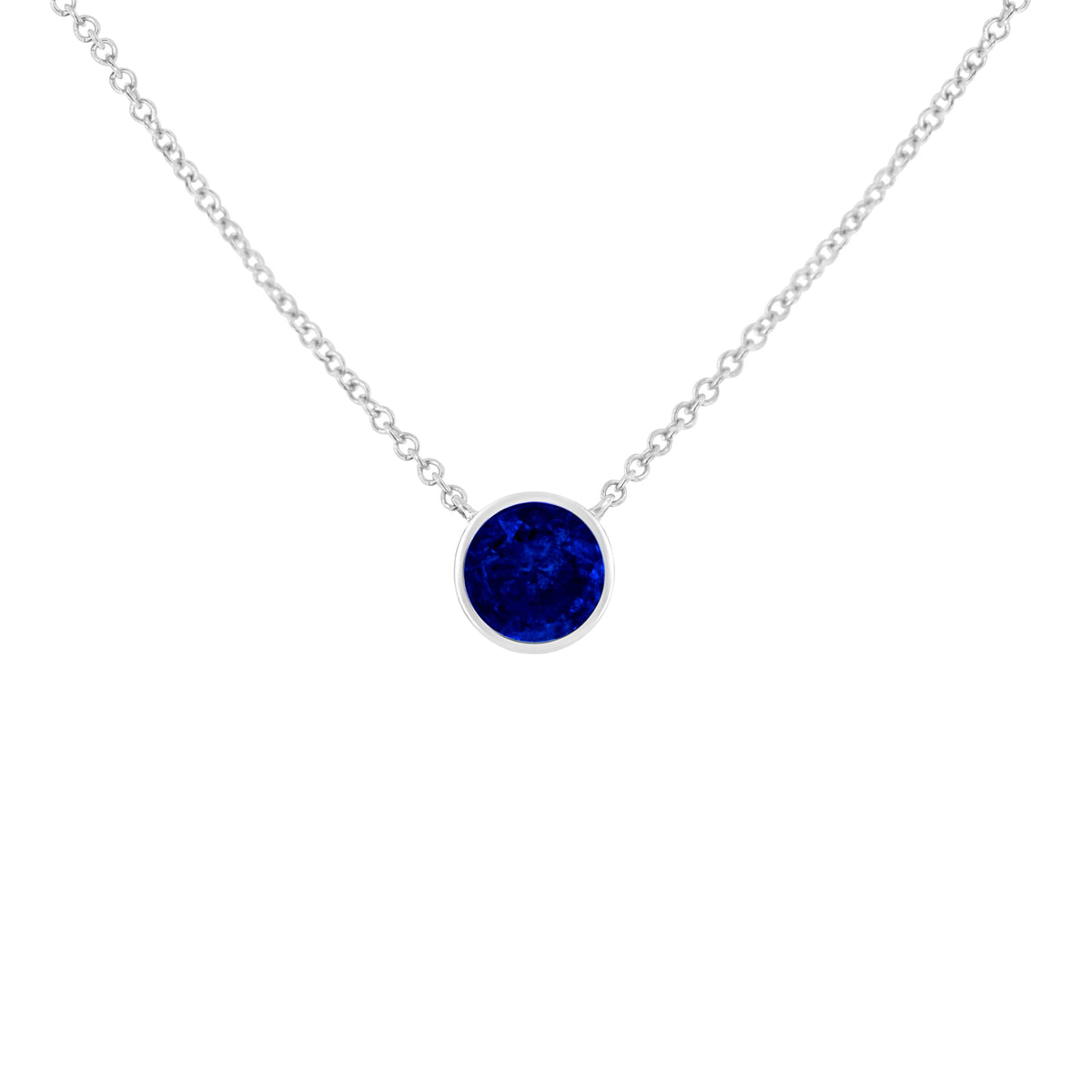 .925 Sterling Silver 2.5mm Lab Grown Cobalt Blue Sapphire Solitaire Bezel Necklace - LinkagejewelrydesignLinkagejewelrydesign