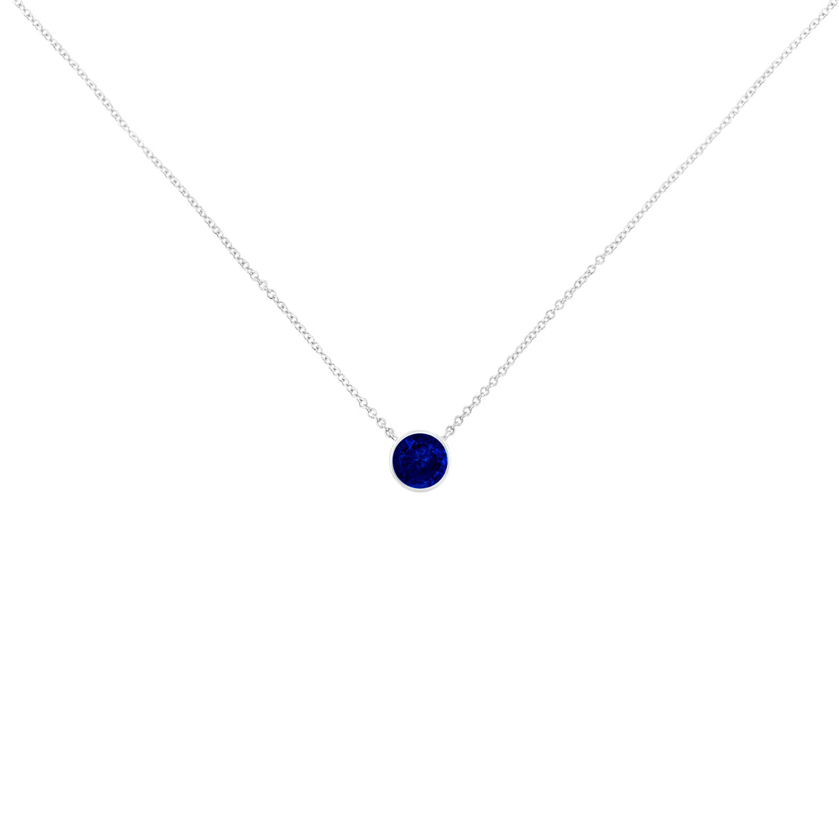 .925 Sterling Silver 2.5mm Lab Grown Cobalt Blue Sapphire Solitaire Bezel Necklace - LinkagejewelrydesignLinkagejewelrydesign