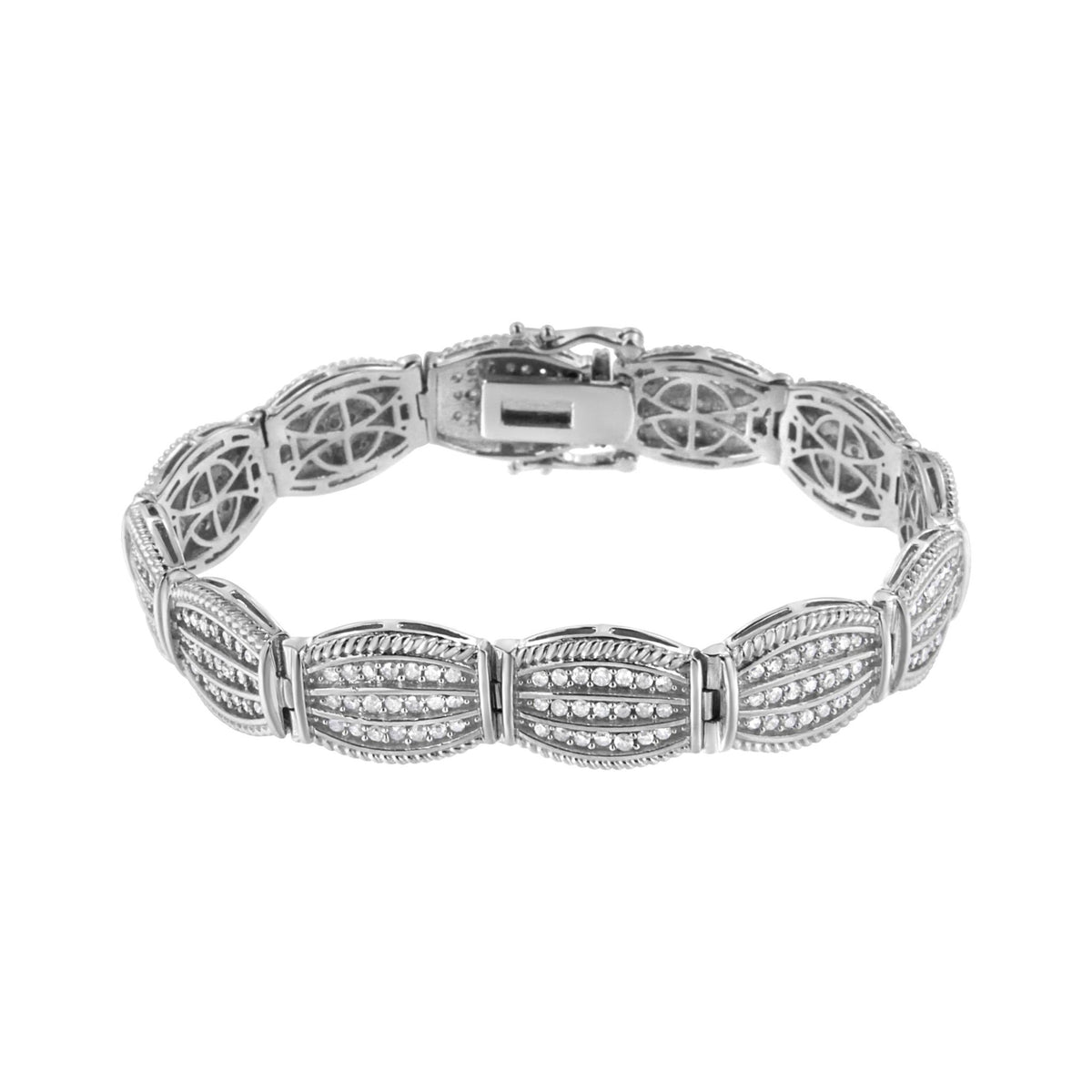 .925 Sterling Silver 3 cttw Diamond Art-Deco Style Link Bracelet (I-J, I2-I3) - Size 7.25&quot; - LinkagejewelrydesignLinkagejewelrydesign