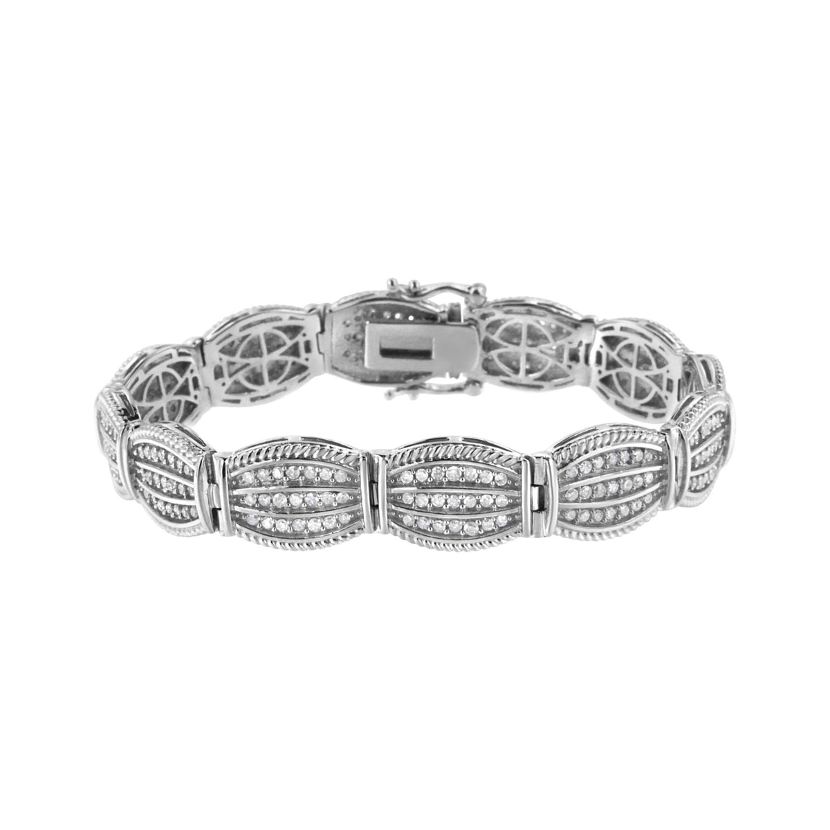 .925 Sterling Silver 3 cttw Diamond Art-Deco Style Link Bracelet (I-J, I2-I3) - Size 7.25&quot; - LinkagejewelrydesignLinkagejewelrydesign