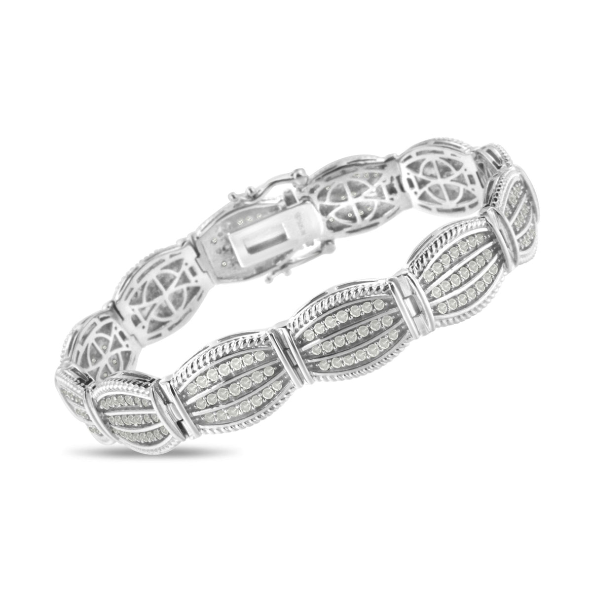 .925 Sterling Silver 3 cttw Diamond Art-Deco Style Link Bracelet (I-J, I2-I3) - Size 7.25&quot; - LinkagejewelrydesignLinkagejewelrydesign