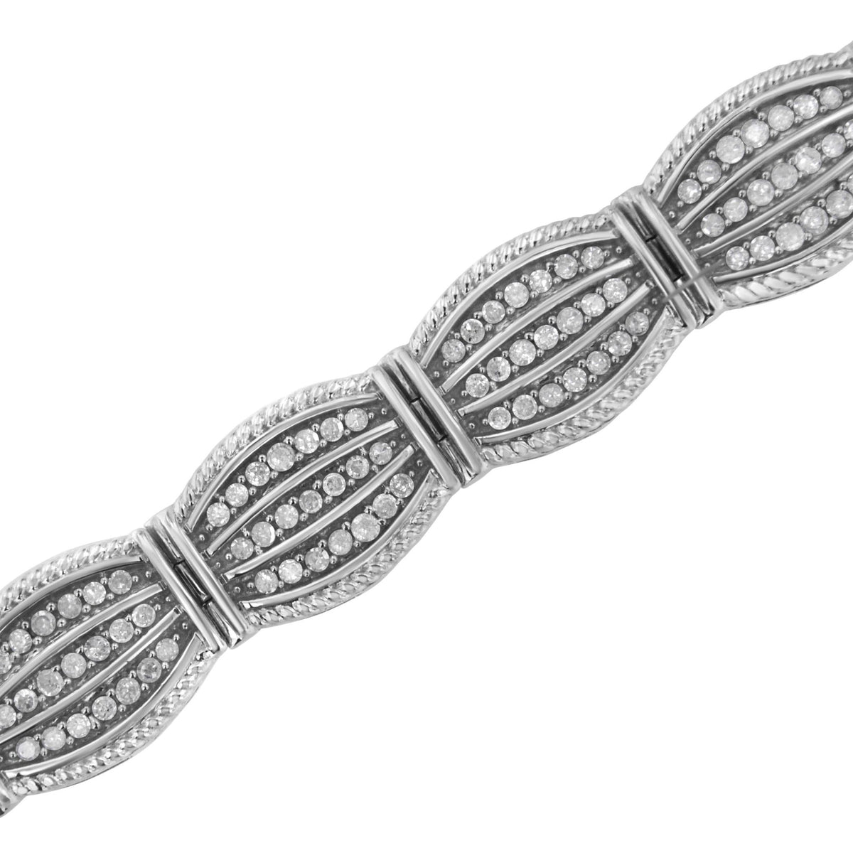 .925 Sterling Silver 3 cttw Diamond Art-Deco Style Link Bracelet (I-J, I2-I3) - Size 7.25&quot; - LinkagejewelrydesignLinkagejewelrydesign