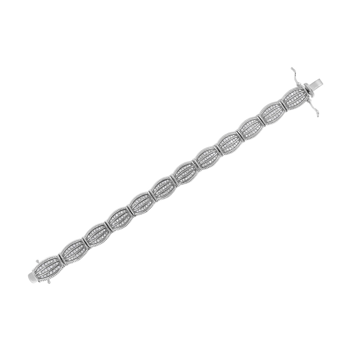 .925 Sterling Silver 3 cttw Diamond Art-Deco Style Link Bracelet (I-J, I2-I3) - Size 7.25&quot; - LinkagejewelrydesignLinkagejewelrydesign