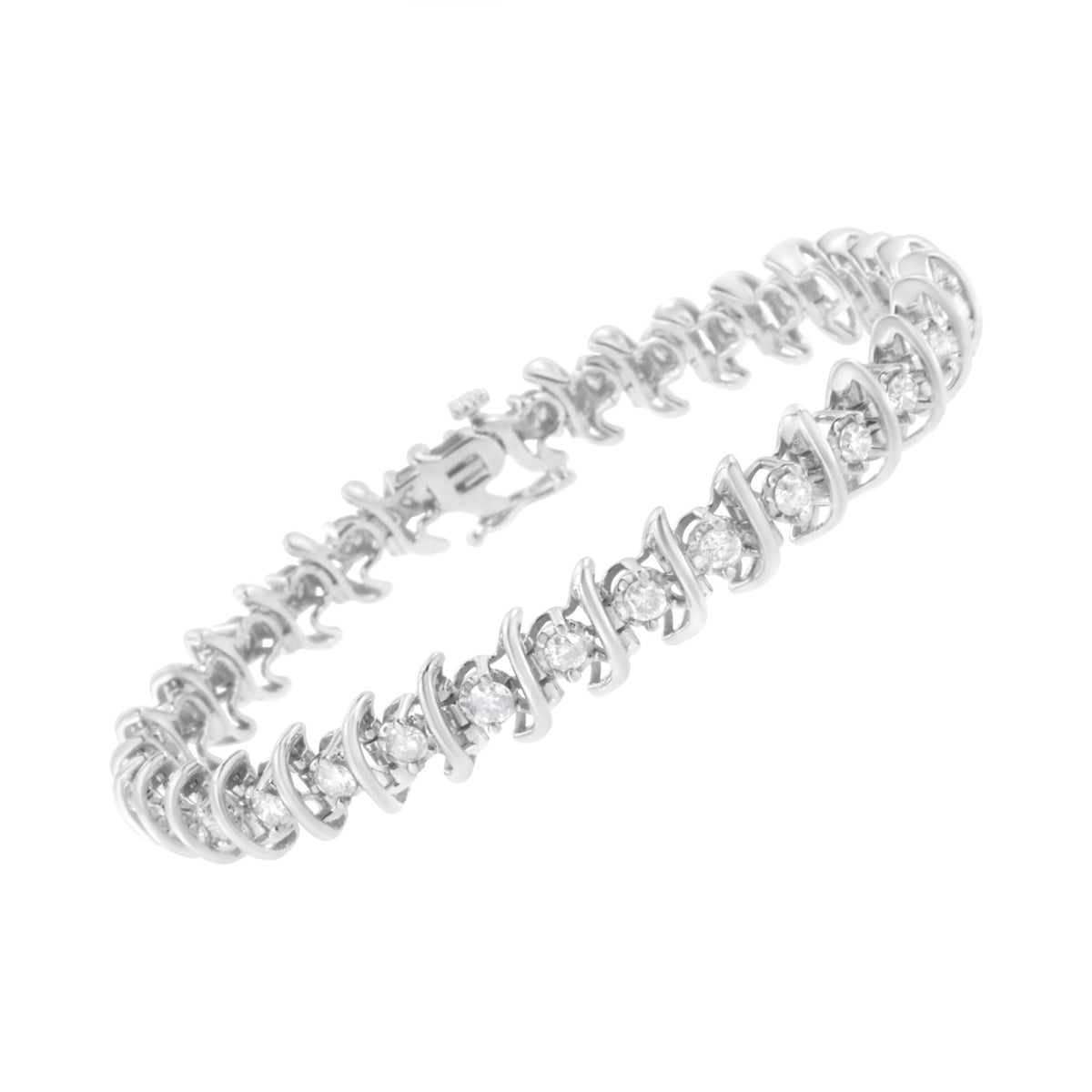 .925 Sterling Silver 3 cttw Diamond "S" Link Bracelet (I-J Clarity, I2-I3 Color) - Size 7.5" - LinkagejewelrydesignLinkagejewelrydesign