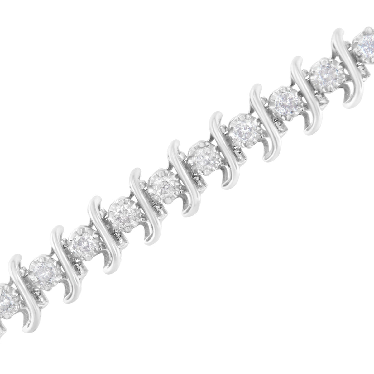 .925 Sterling Silver 3 cttw Diamond "S" Link Bracelet (I-J Clarity, I2-I3 Color) - Size 7.5" - LinkagejewelrydesignLinkagejewelrydesign