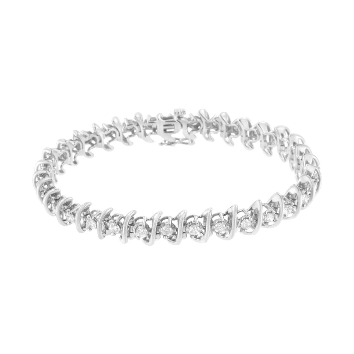 .925 Sterling Silver 3 cttw Diamond "S" Link Bracelet (I-J Clarity, I2-I3 Color) - Size 7.5" - LinkagejewelrydesignLinkagejewelrydesign