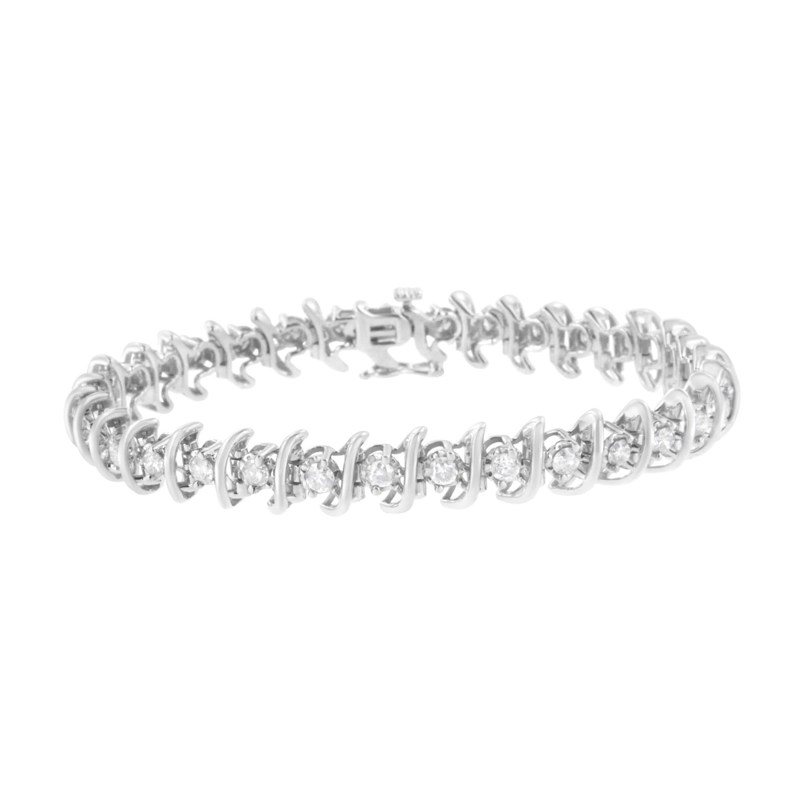 .925 Sterling Silver 3 cttw Diamond "S" Link Bracelet (I-J Clarity, I2-I3 Color) - Size 7.5" - LinkagejewelrydesignLinkagejewelrydesign