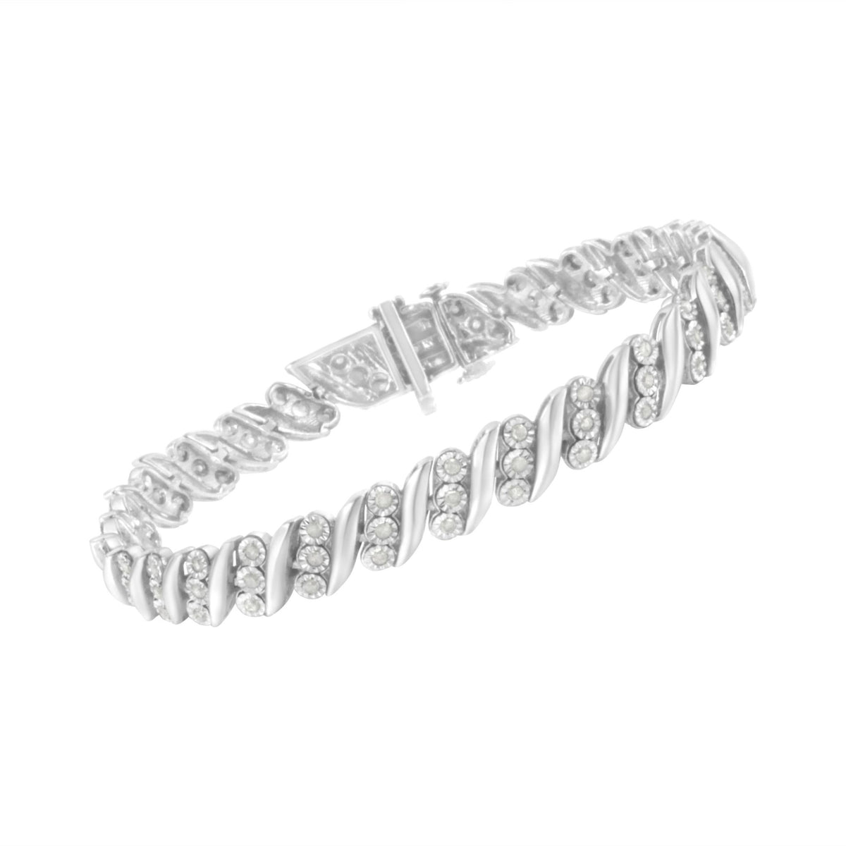 .925 Sterling Silver 3-Stone Row Diamond "S" Link Bracelet (1 cttw, I-J Color, I3 Clarity) - Size 7.5" - LinkagejewelrydesignLinkagejewelrydesign