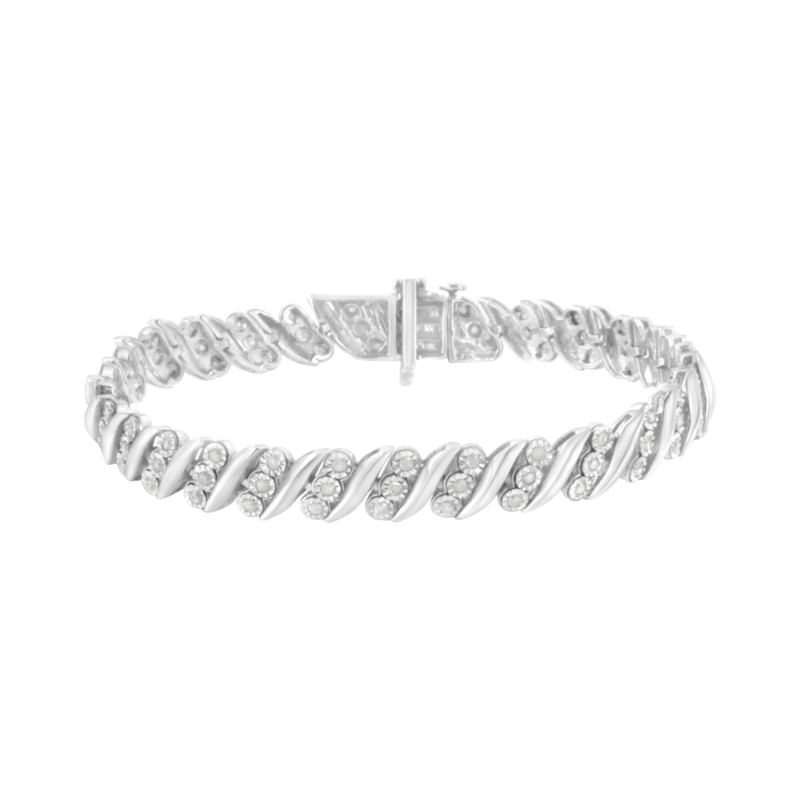 .925 Sterling Silver 3-Stone Row Diamond "S" Link Bracelet (1 cttw, I-J Color, I3 Clarity) - Size 7.5" - LinkagejewelrydesignLinkagejewelrydesign