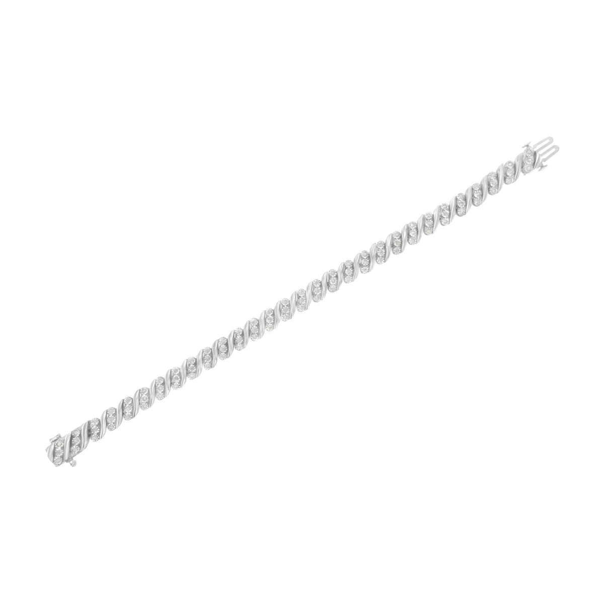 .925 Sterling Silver 3-Stone Row Diamond "S" Link Bracelet (1 cttw, I-J Color, I3 Clarity) - Size 7.5" - LinkagejewelrydesignLinkagejewelrydesign