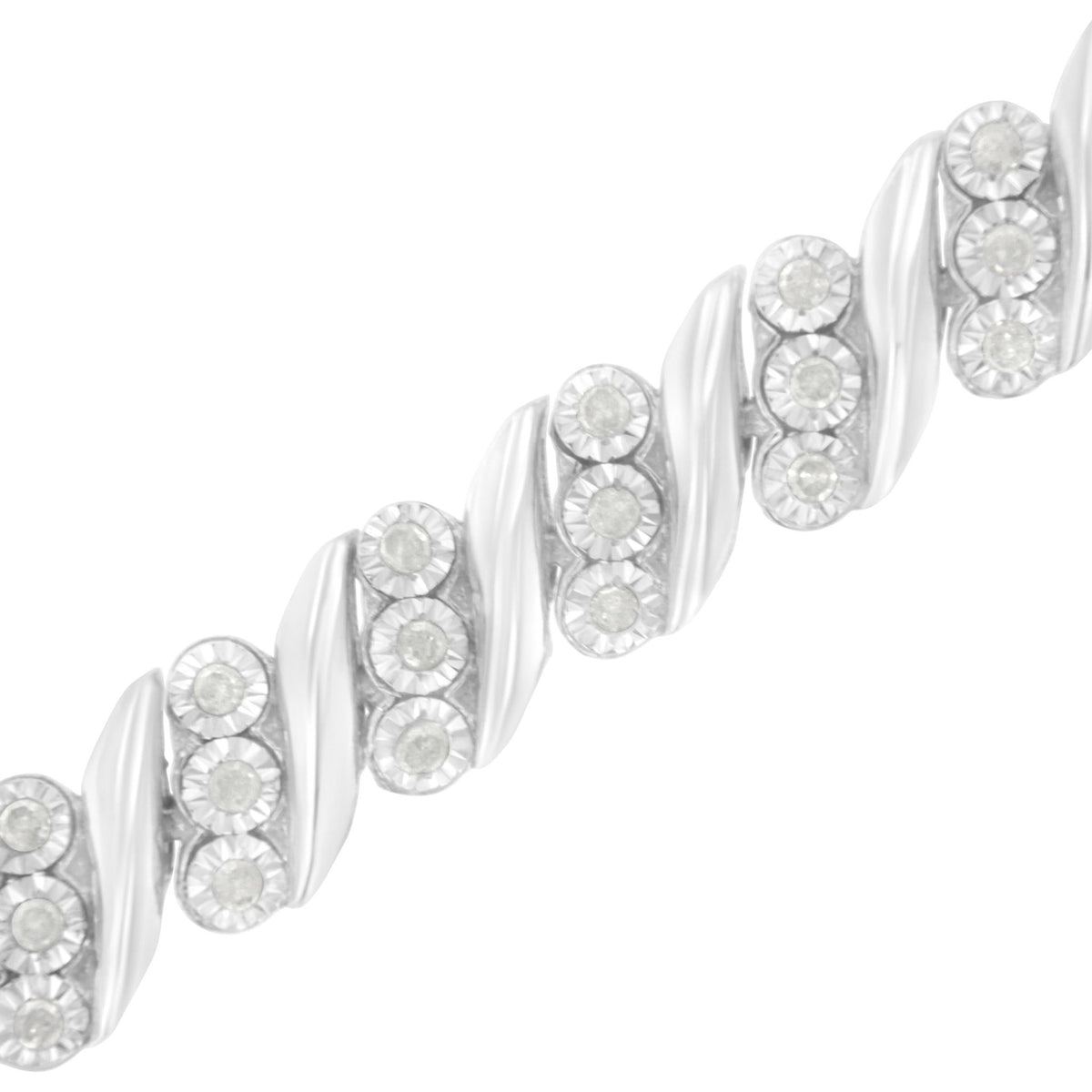 .925 Sterling Silver 3-Stone Row Diamond "S" Link Bracelet (1 cttw, I-J Color, I3 Clarity) - Size 7.5" - LinkagejewelrydesignLinkagejewelrydesign