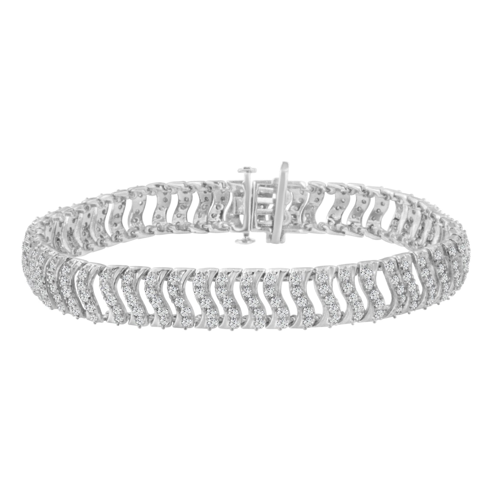 .925 Sterling Silver 3.0 Cttw Diamond Chevron "S" Wave Link Bracelet (I-J Color, I1-I2 Clarity) - 7.25 - LinkagejewelrydesignLinkagejewelrydesign