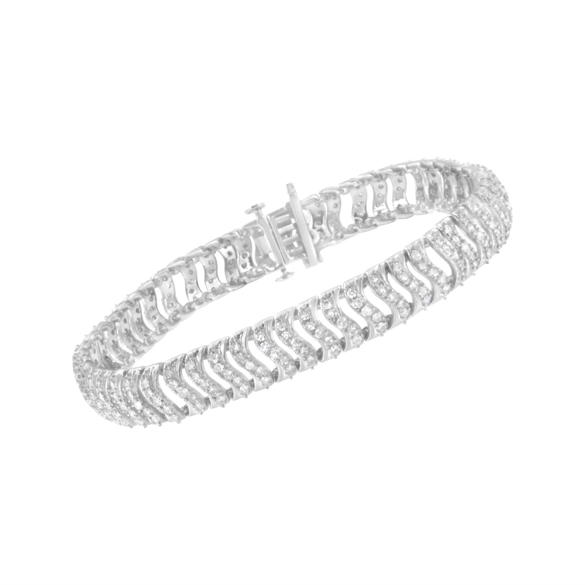 .925 Sterling Silver 3.0 Cttw Diamond Chevron &quot;S&quot; Wave Link Bracelet (I-J Color, I1-I2 Clarity) - 7.25 - LinkagejewelrydesignLinkagejewelrydesign