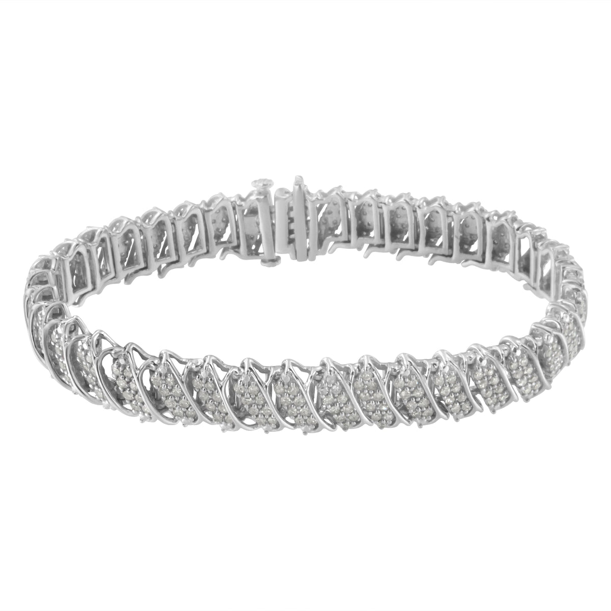 .925 Sterling Silver 3.0 Cttw Diamond Multi Row Cluster Slanted Wave Link 7-¼” Tennis Bracelet (I-J Color, I2-I3 Clarity) - LinkagejewelrydesignLinkagejewelrydesign