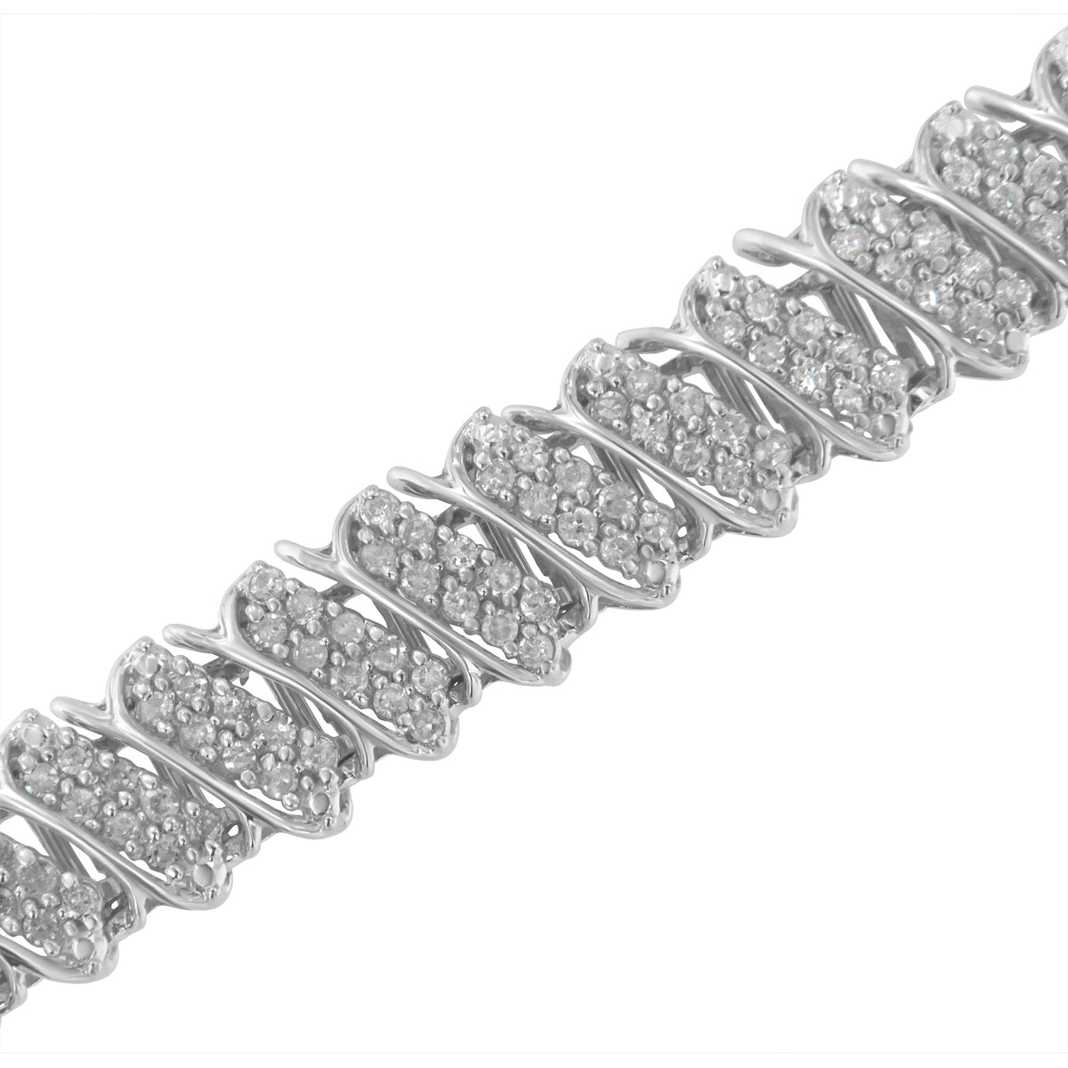 .925 Sterling Silver 3.0 Cttw Diamond Multi Row Cluster Slanted Wave Link 7-¼” Tennis Bracelet (I-J Color, I2-I3 Clarity) - LinkagejewelrydesignLinkagejewelrydesign