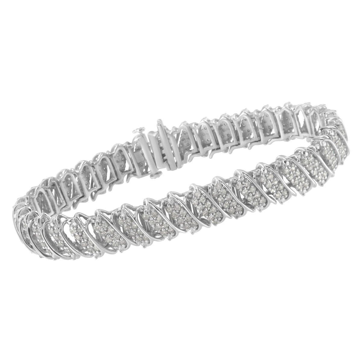 .925 Sterling Silver 3.0 Cttw Diamond Multi Row Cluster Slanted Wave Link 7-¼” Tennis Bracelet (I-J Color, I2-I3 Clarity) - LinkagejewelrydesignLinkagejewelrydesign