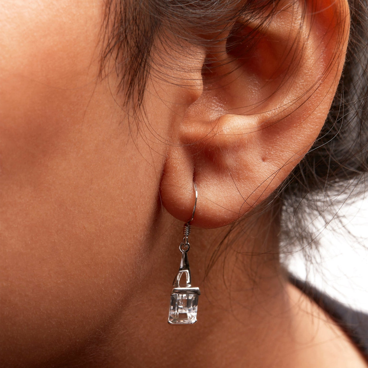 .925 Sterling Silver 3.0 Cttw Emerald Cut White Topaz Solitaire Dangle Earring - AAA Quality - LinkagejewelrydesignLinkagejewelrydesign