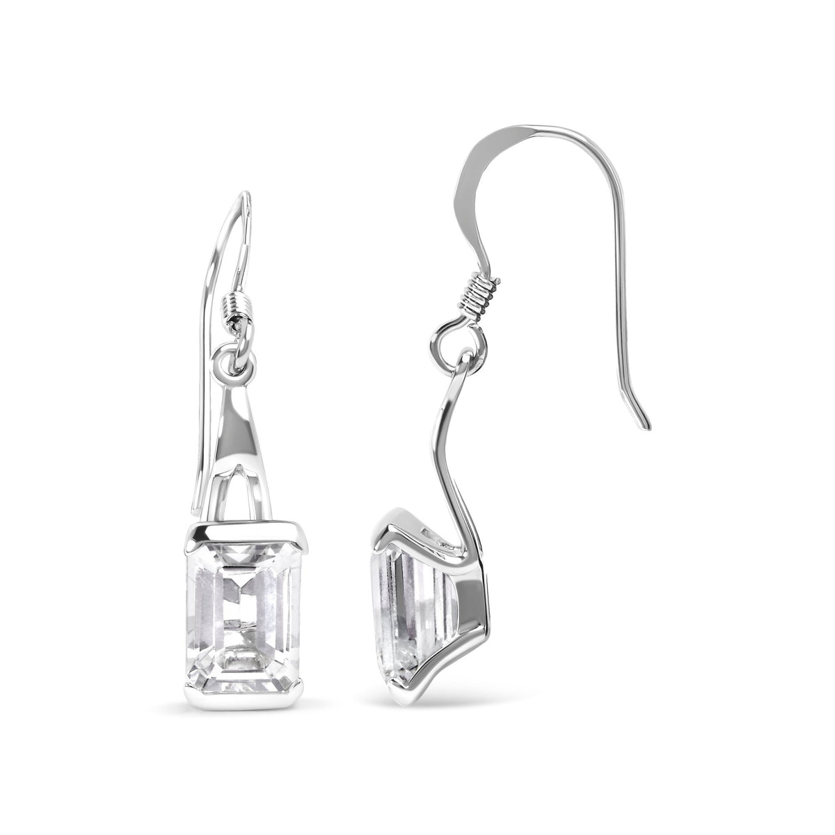 .925 Sterling Silver 3.0 Cttw Emerald Cut White Topaz Solitaire Dangle Earring - AAA Quality - LinkagejewelrydesignLinkagejewelrydesign