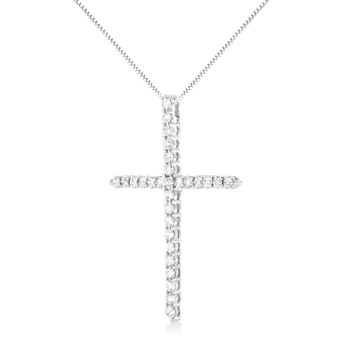 .925 Sterling Silver 3.0 cttw Prong Set Round-Cut Diamond Cross 18&quot; Pendant Necklace (I-J Color, I2-I3 Clarity) - LinkagejewelrydesignLinkagejewelrydesign