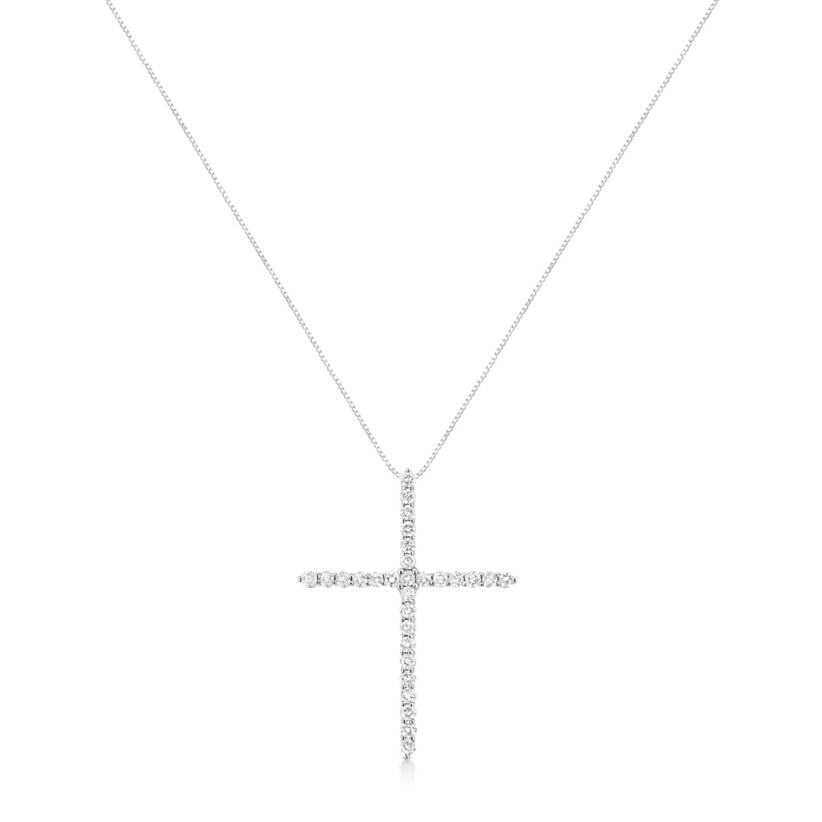 .925 Sterling Silver 3.0 cttw Prong Set Round-Cut Diamond Cross 18&quot; Pendant Necklace (I-J Color, I2-I3 Clarity) - LinkagejewelrydesignLinkagejewelrydesign