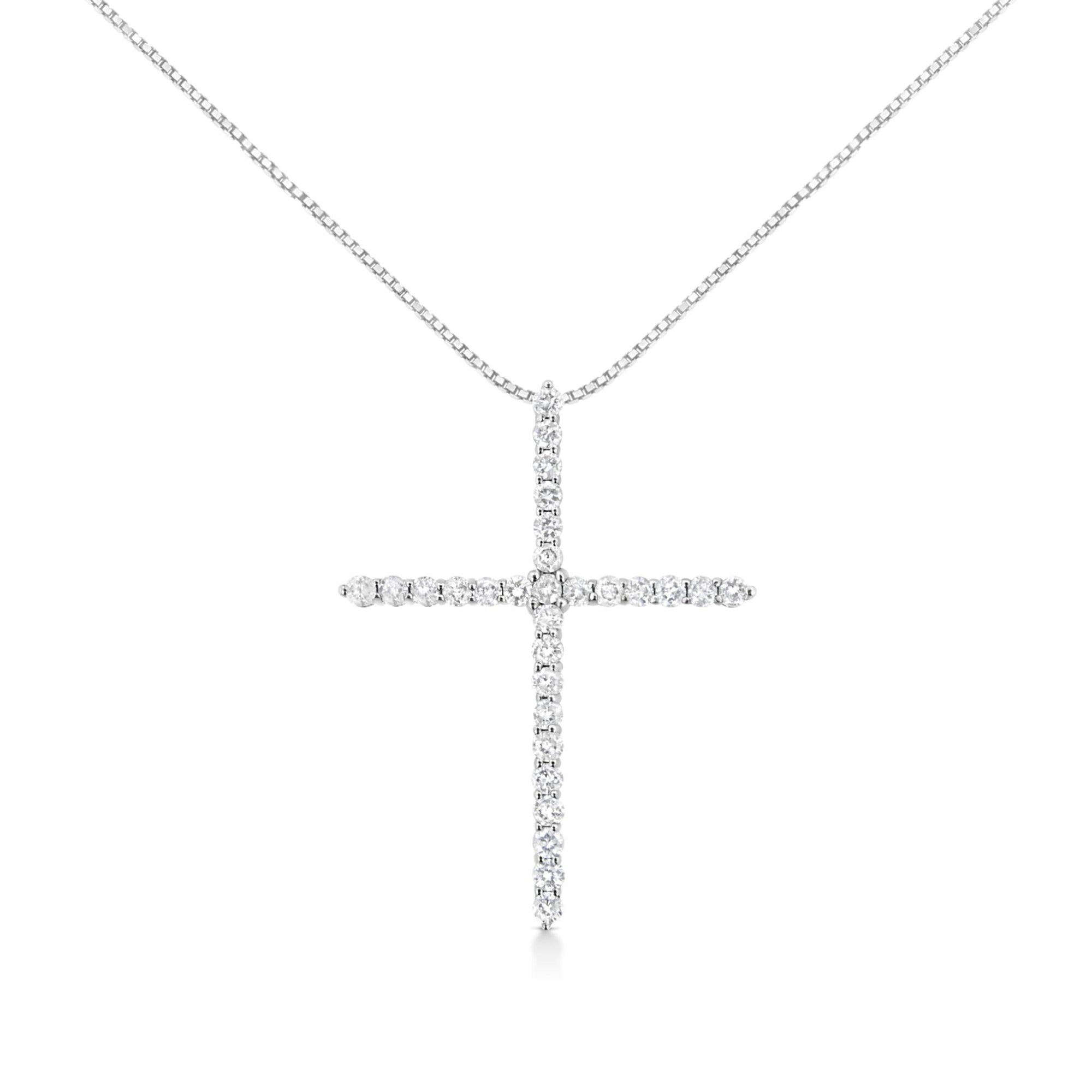 .925 Sterling Silver 3.0 cttw Prong Set Round-Cut Diamond Cross 18" Pendant Necklace (I-J Color, I2-I3 Clarity) - LinkagejewelrydesignLinkagejewelrydesign