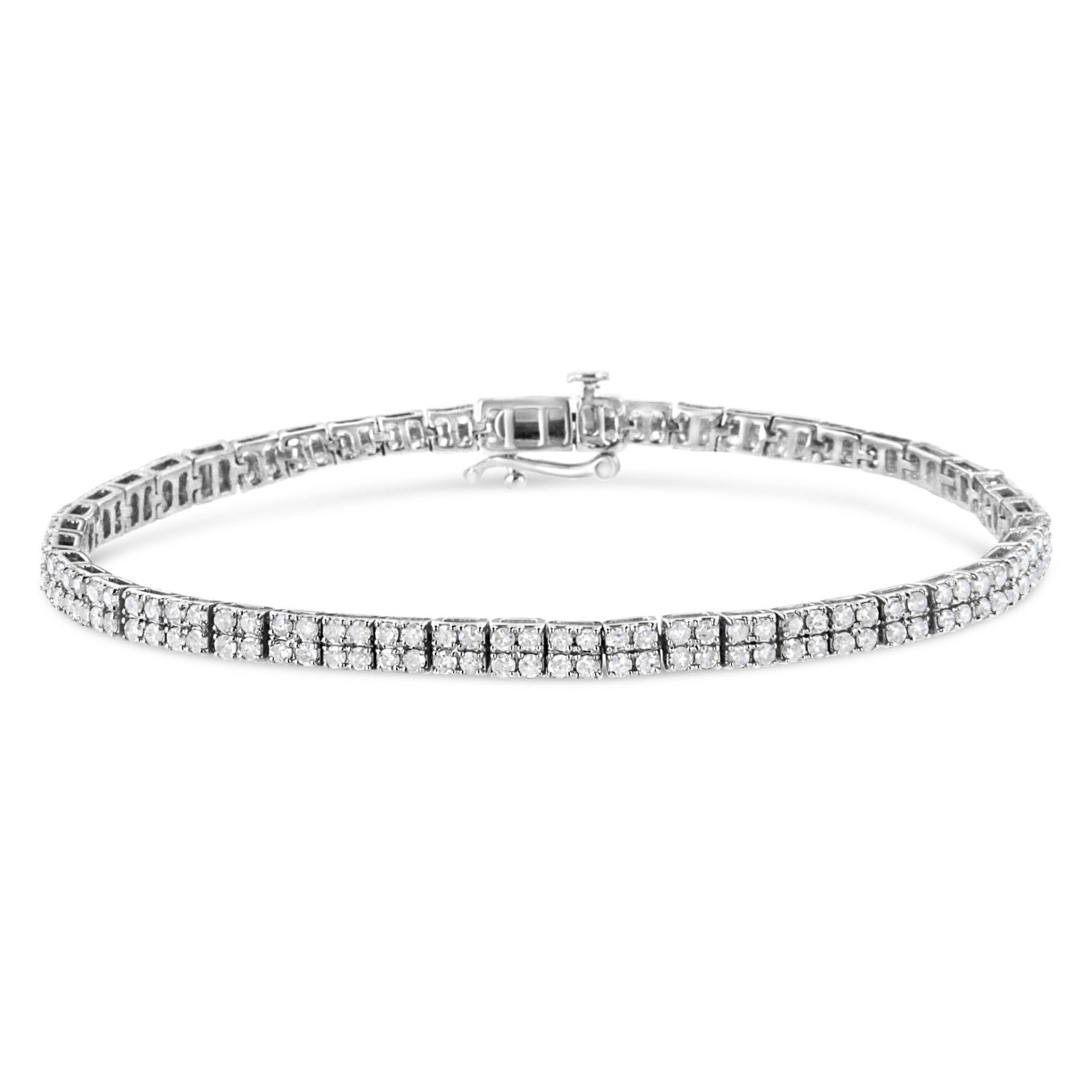 .925 Sterling Silver 3.0 Cttw Prong-Set Round Diamond 2 Row Link Tennis Bracelet (I-J Color, I3 Clarity) - 7.25" - LinkagejewelrydesignLinkagejewelrydesign