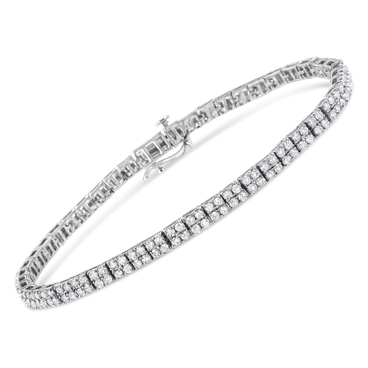 .925 Sterling Silver 3.0 Cttw Prong-Set Round Diamond 2 Row Link Tennis Bracelet (I-J Color, I3 Clarity) - 7.25&quot; - LinkagejewelrydesignLinkagejewelrydesign