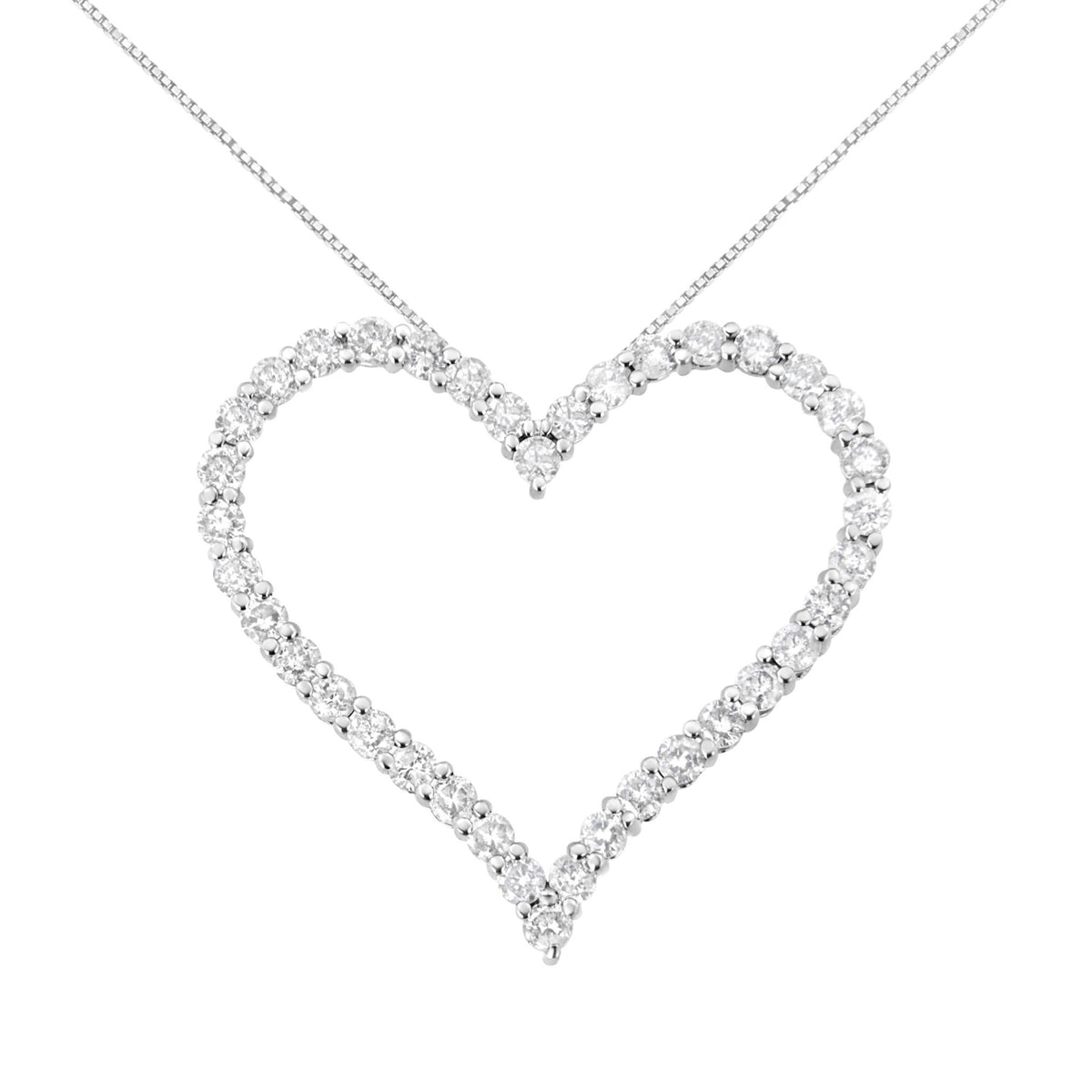 .925 Sterling Silver 3.0 cttw Round-Cut Diamond Open Heart Pendant Necklace (I-J Color, I2-I3 Clarity) - 18&quot; - LinkagejewelrydesignLinkagejewelrydesign