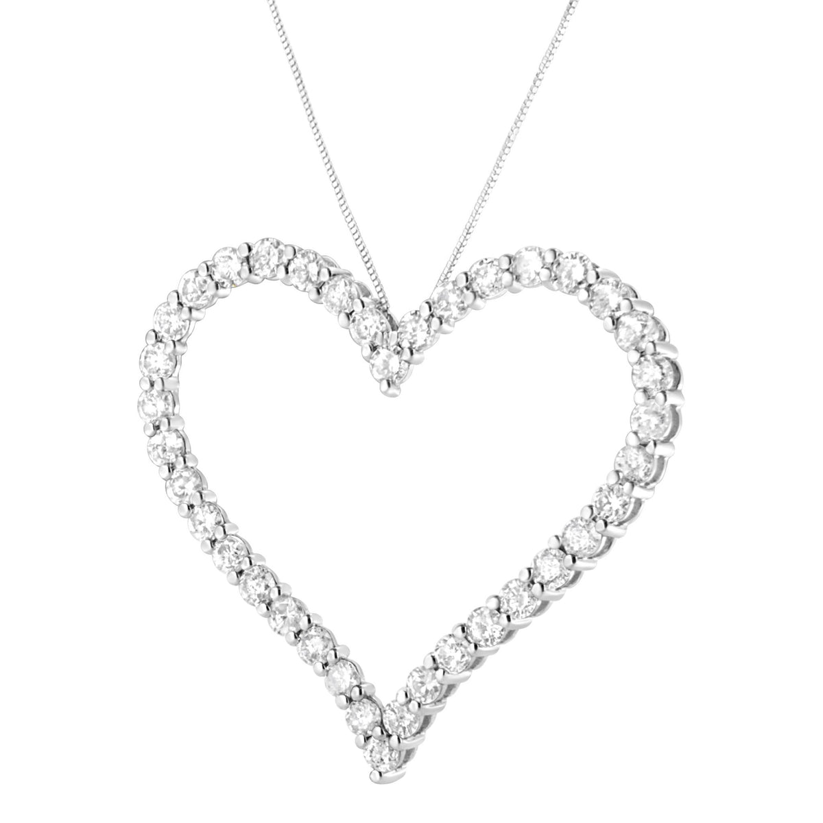 .925 Sterling Silver 3.0 cttw Round-Cut Diamond Open Heart Pendant Necklace (I-J Color, I2-I3 Clarity) - 18&quot; - LinkagejewelrydesignLinkagejewelrydesign