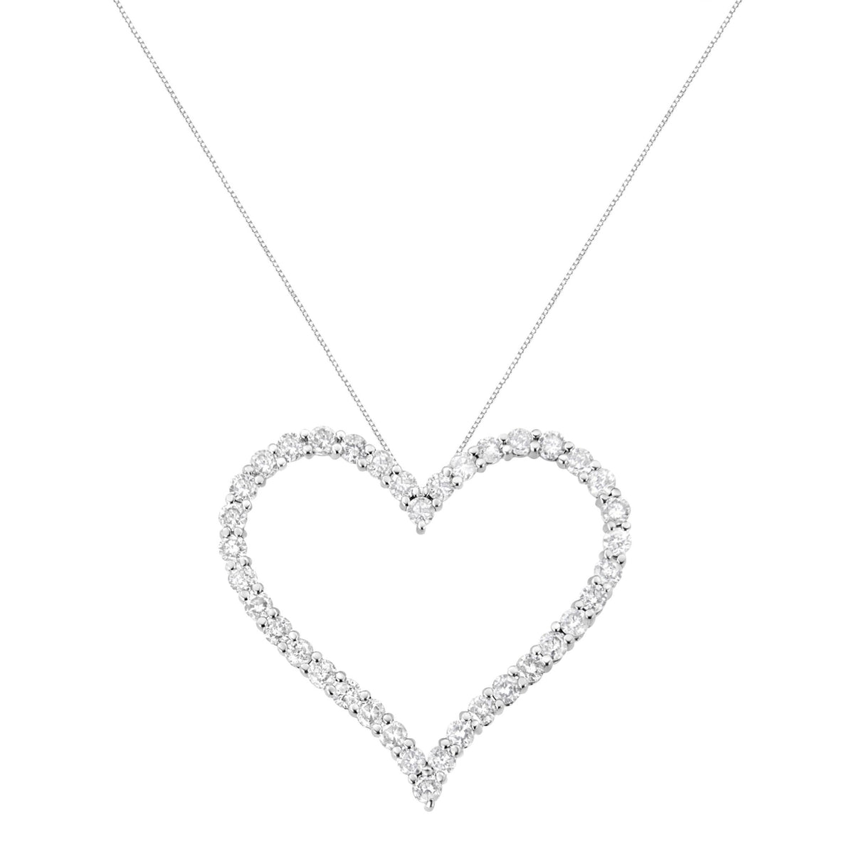 .925 Sterling Silver 3.0 cttw Round-Cut Diamond Open Heart Pendant Necklace (I-J Color, I2-I3 Clarity) - 18&quot; - LinkagejewelrydesignLinkagejewelrydesign